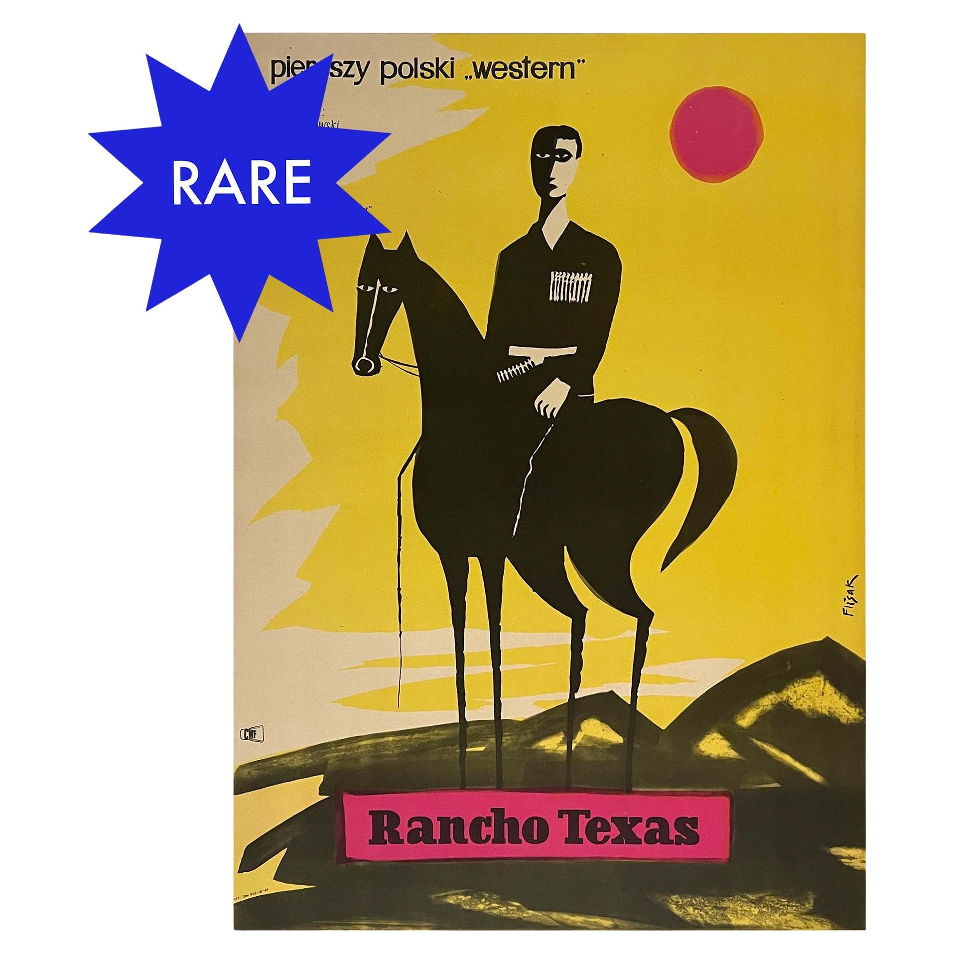 Rare and beautiful film poster designed by Jerzy Flisak in 1959 for Polish movie “Rancho Texas” directed by Wadim Berestowski.

Polish A1 size: 58.5 x 83 cm

