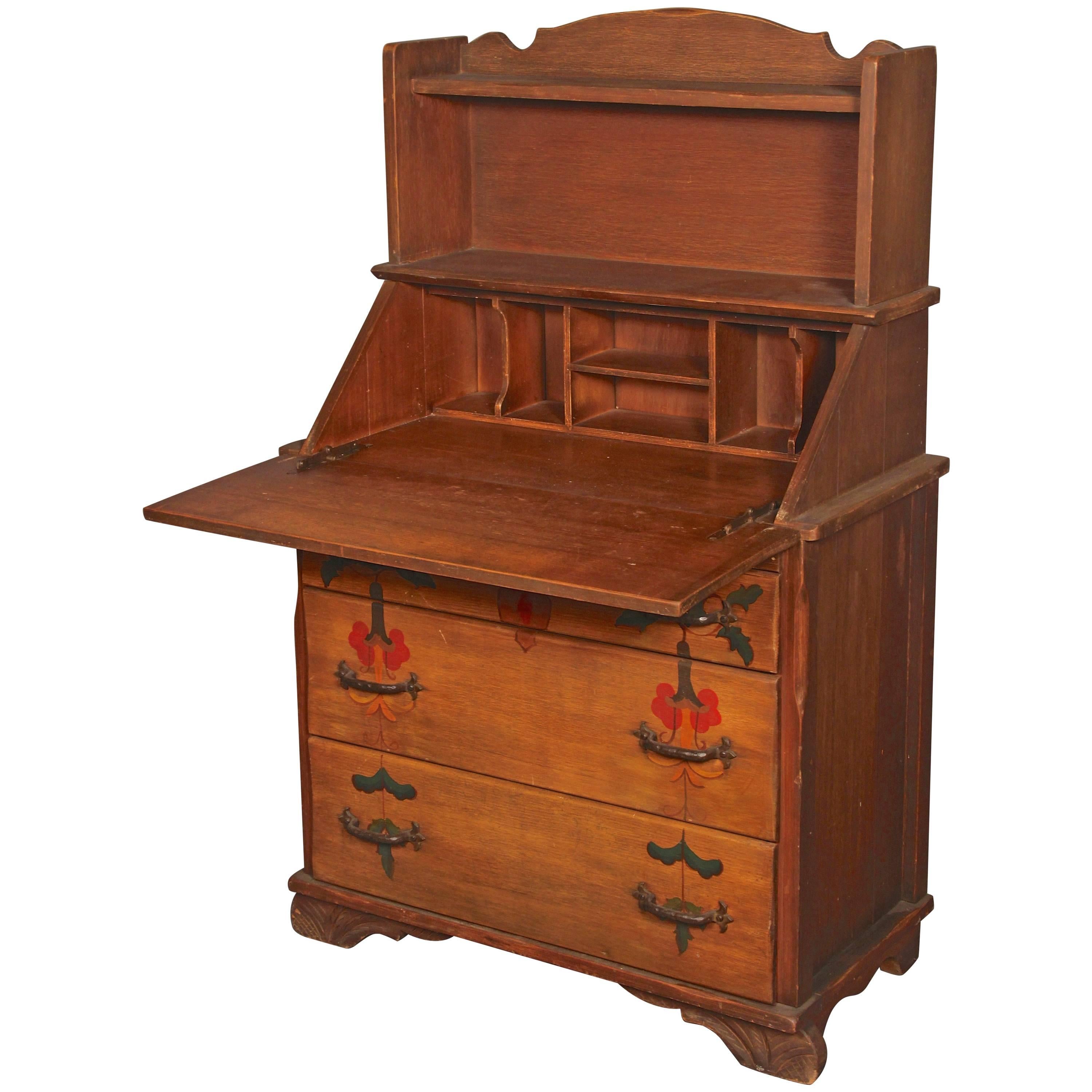 Rancho Monterey Period Secretary Desk with Three Drawers For Sale