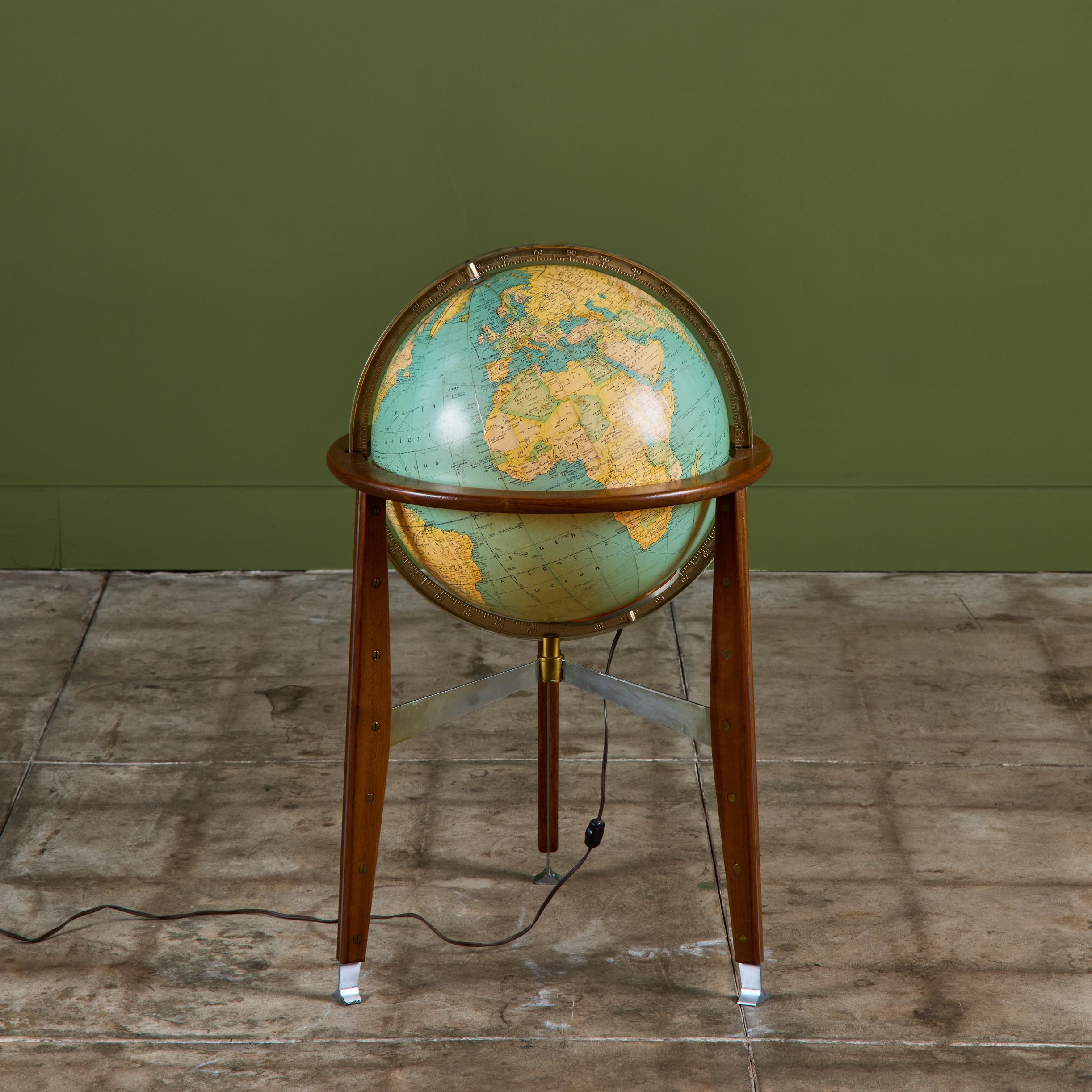 Walnut Rand McNally Illuminated Globe with Stand by Edward Wormley For Sale