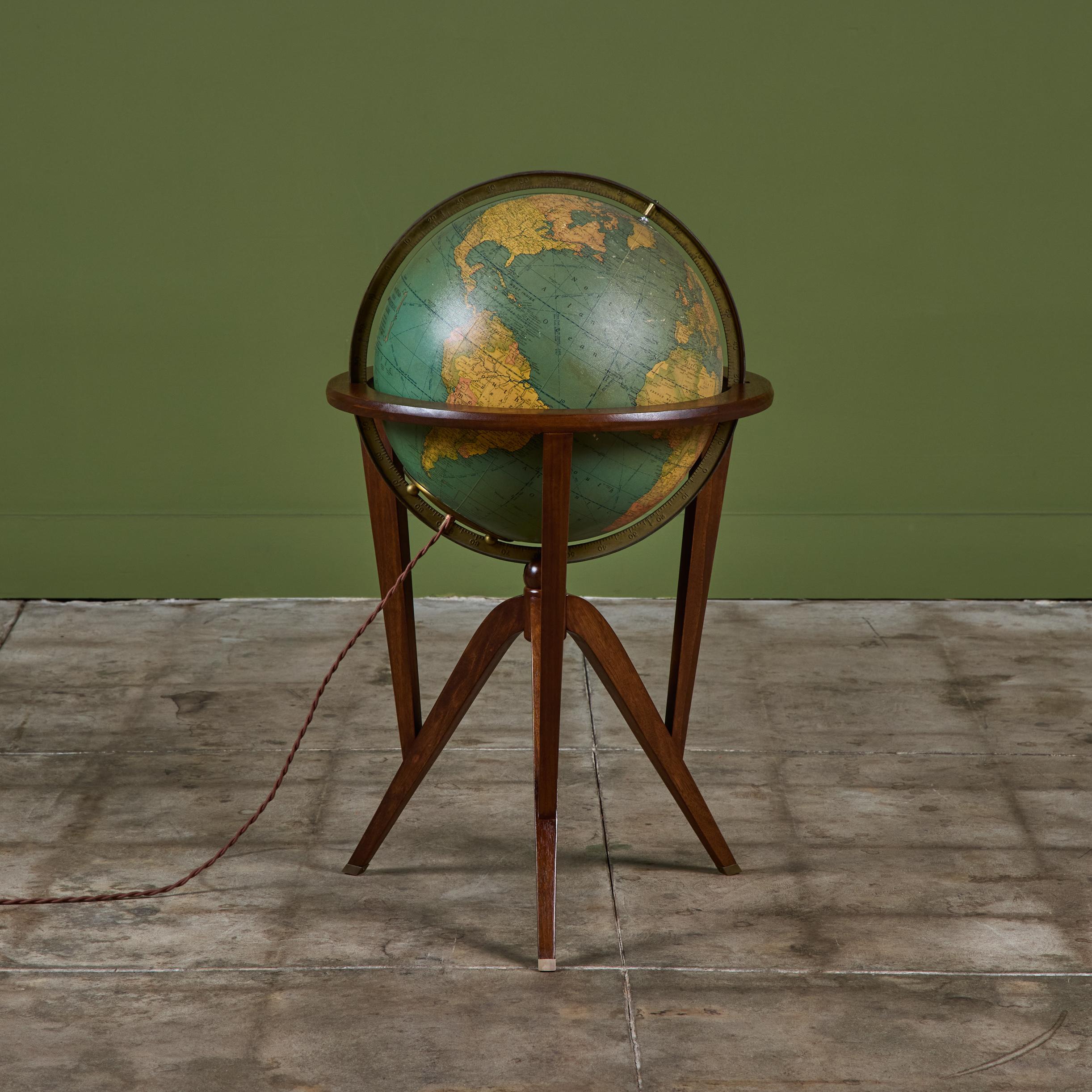 Globo terráqueo iluminado Rand McNally con soporte de Edward Wormley Acero inoxidable en venta