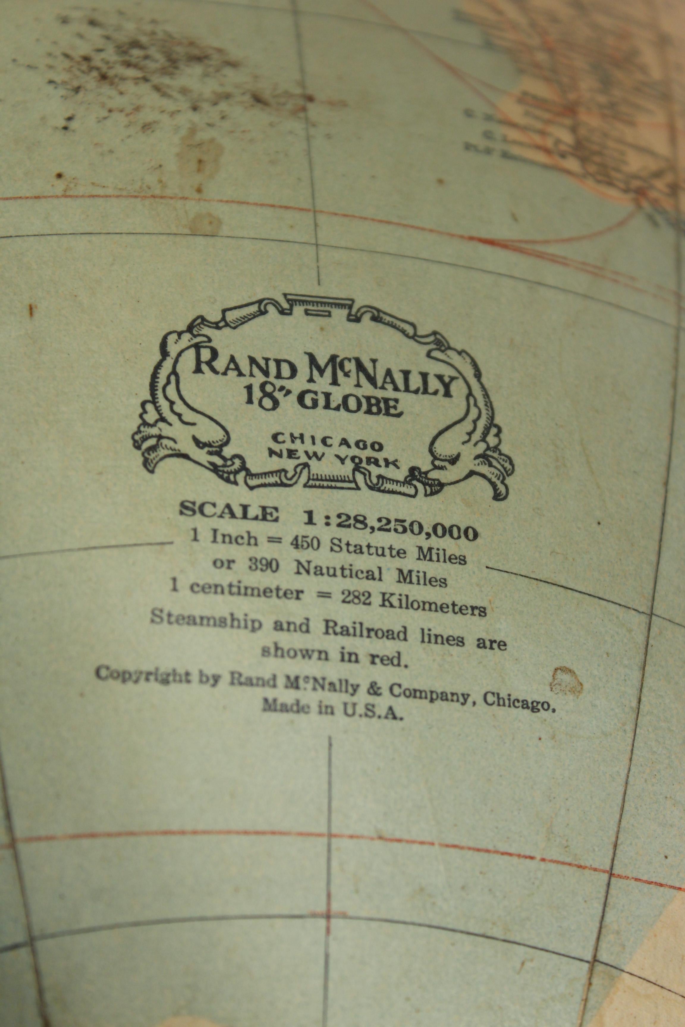 North American Rand McNally Library Globe on Stand