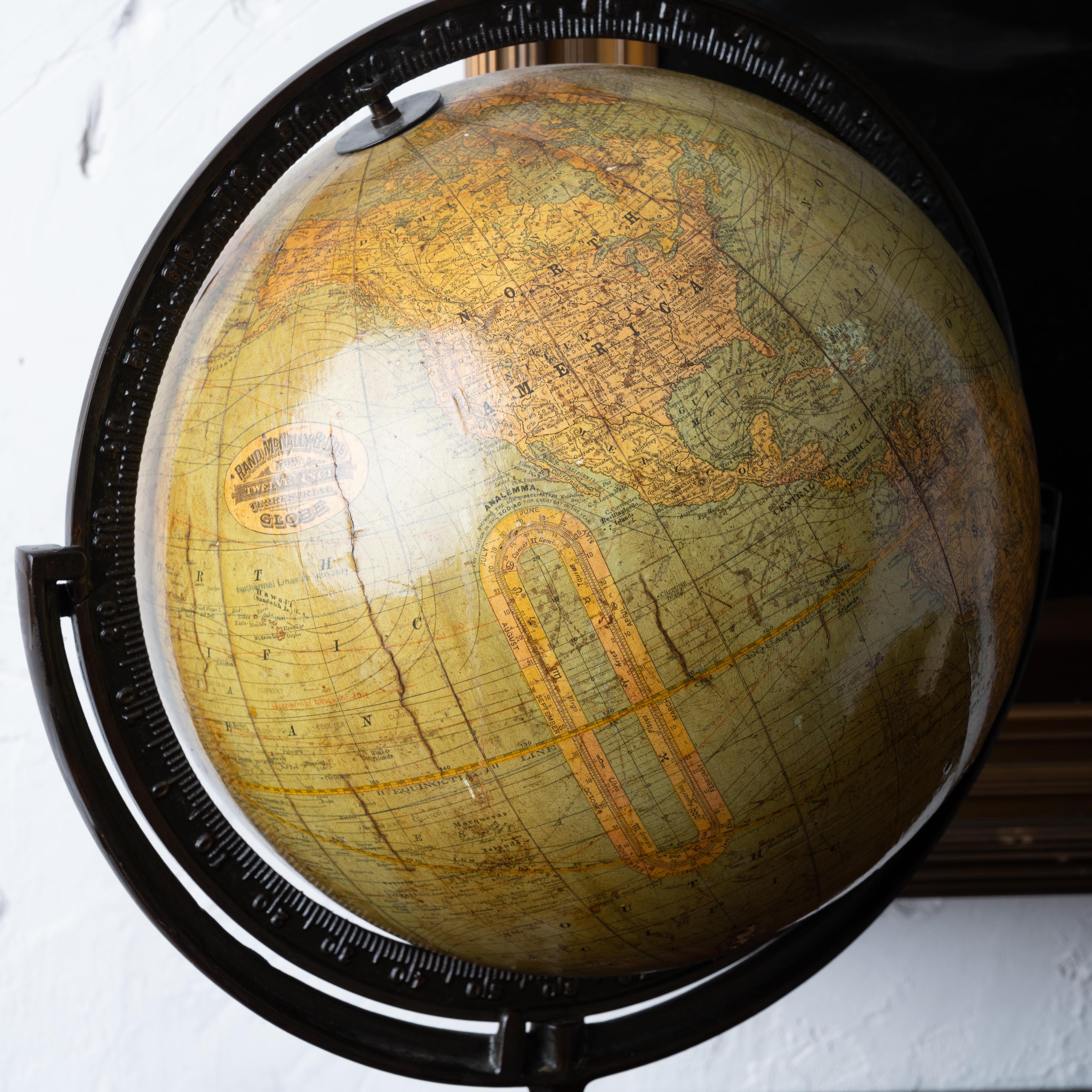 Rand McNally Twelve Inch Terrestrial Globe In Fair Condition For Sale In Savannah, GA