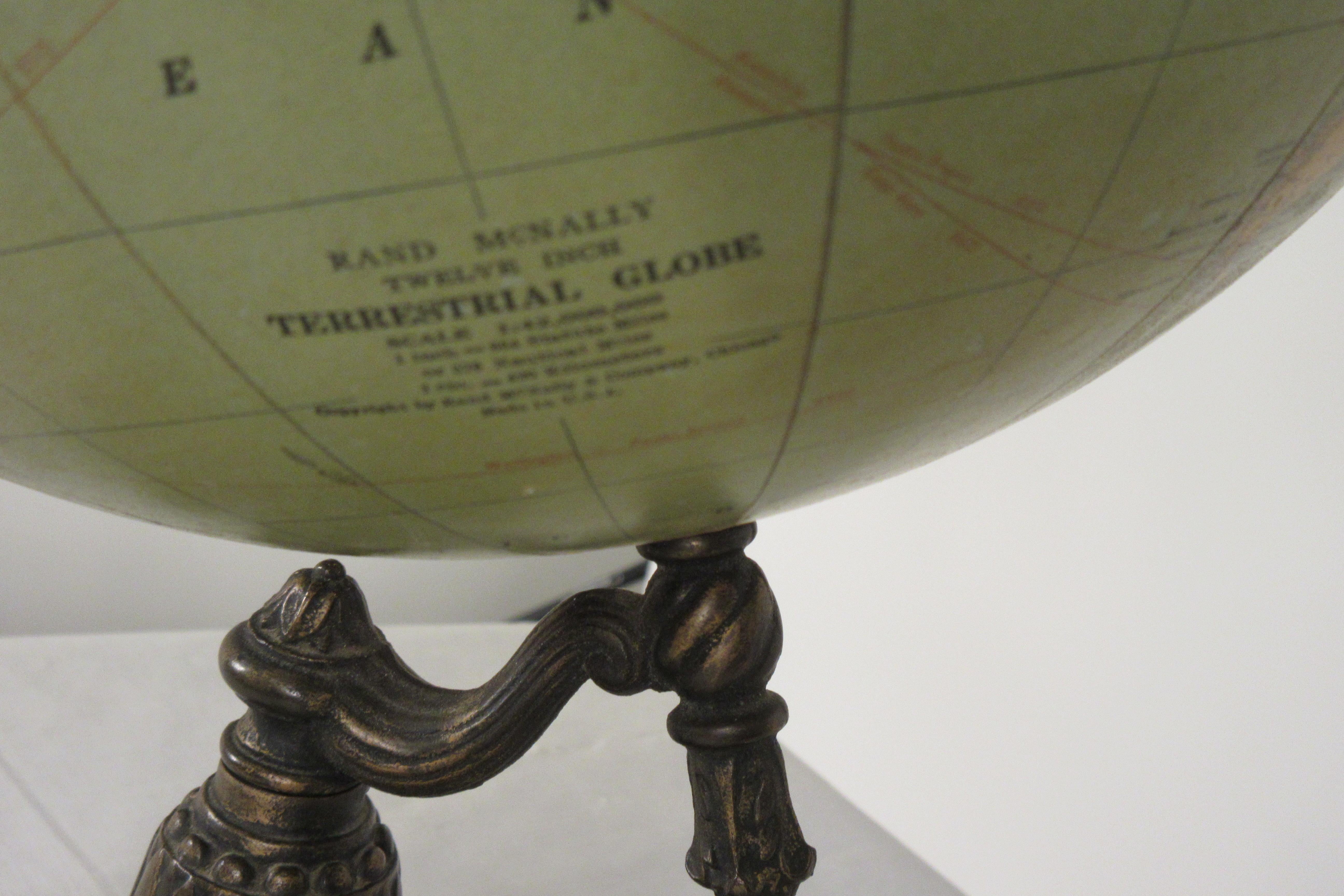 1920s Rand McNally Twelve Inch Terrestrial Globe on Bronze Base 3