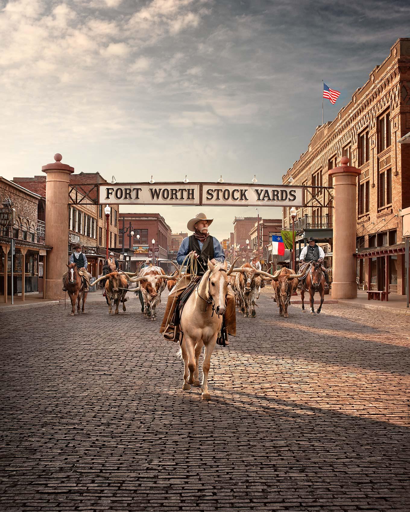 Title: The Great Homecoming at the Fort Worth Stockyards
Available Sizes:

30" x 37.5" - Edition of 15
40" x 50"   - Edition of 10
48" x 60"   - Edition of 5

This photograph will be printed once payment has been received and will ship directly from