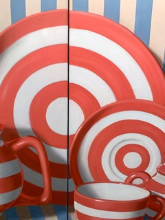 "Coral Triptych", Randall Browning, Pop Art Still-life, 40x85 in., Original Oil