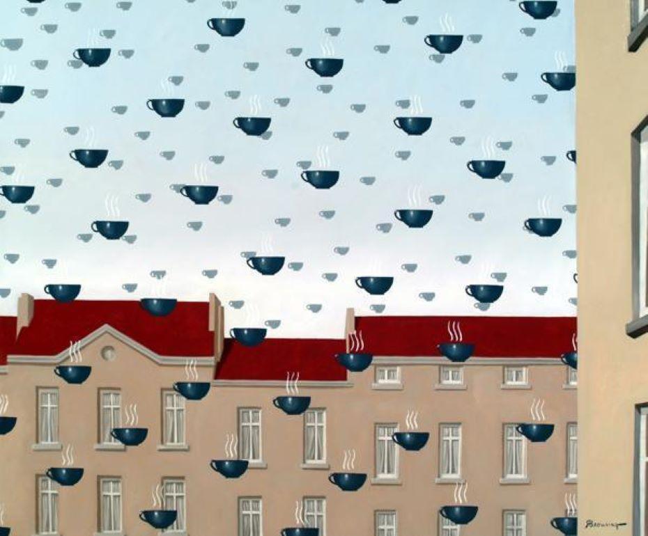 Verter café con Magritte - Magritte dice "¿Qué no hay platillos?

Randall Browning
Estadounidense (1955)

Fecha: hacia 2005
Óleo sobre lienzo, firmado a la derecha.
Tamaño: 101,6 cm x 121,92 cm (40 pulg. x 48 pulg.)
