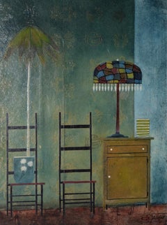 Robert Davey "Potted Plant" Oil and Collage on Masonite c.1950