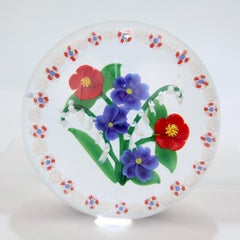 Randall Grubb Flat Flower Bouquet Glass Paperweight with a Millefiori Garland