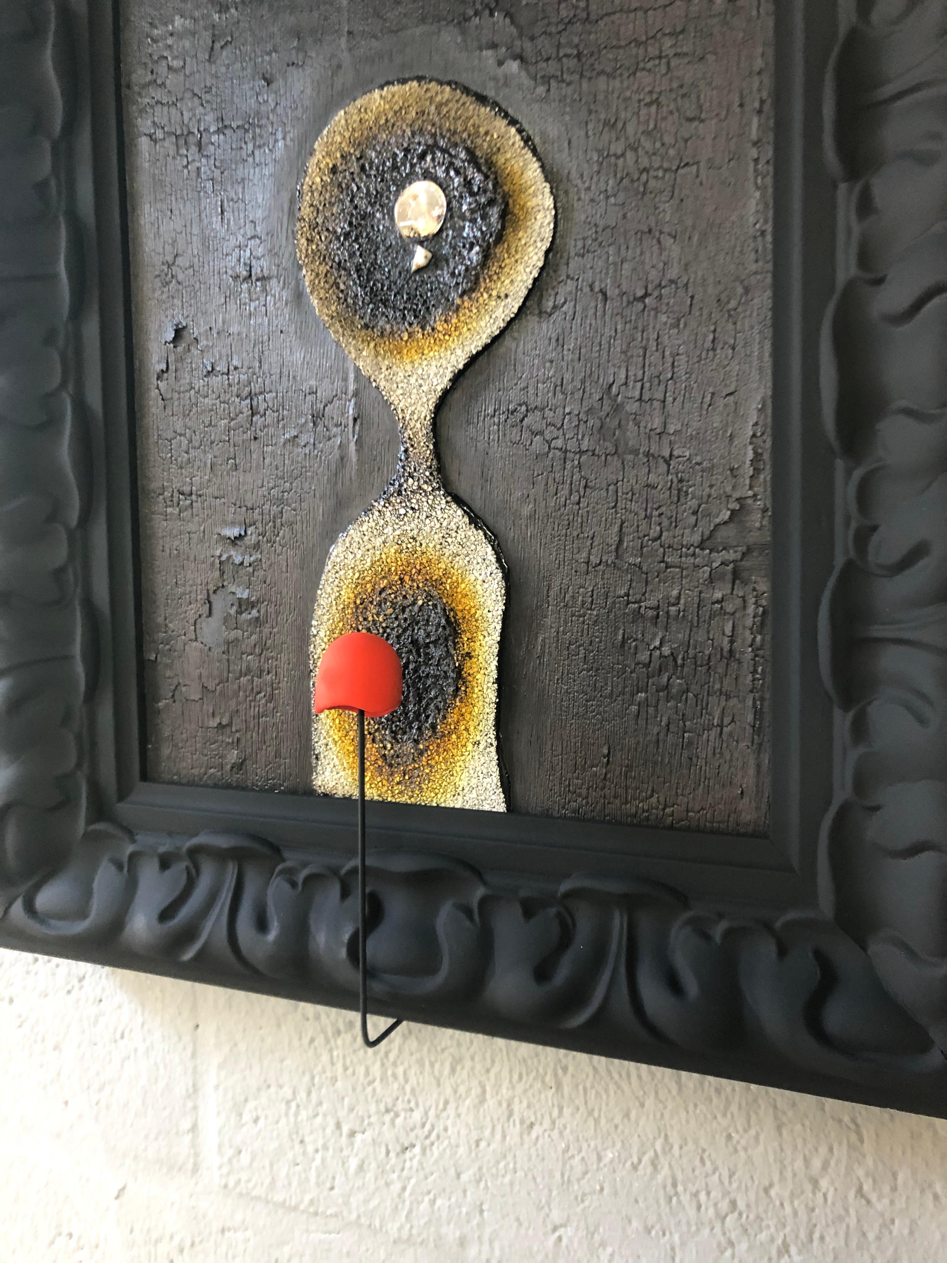 The Forgotten America.
 Mixed Media oil paint, tar, gravel. metal, resin on wood panel artist unique style and technic, the frame is part of the artwork.
 Randi Grantham was born and raised in Las Vegas, Nevada. From this city emerged an artist