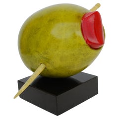Green Olive Bronze Sculpture On Marble Base