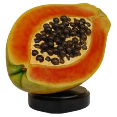 Papaya Patinated Bronze Sculpture On Black Marble Base