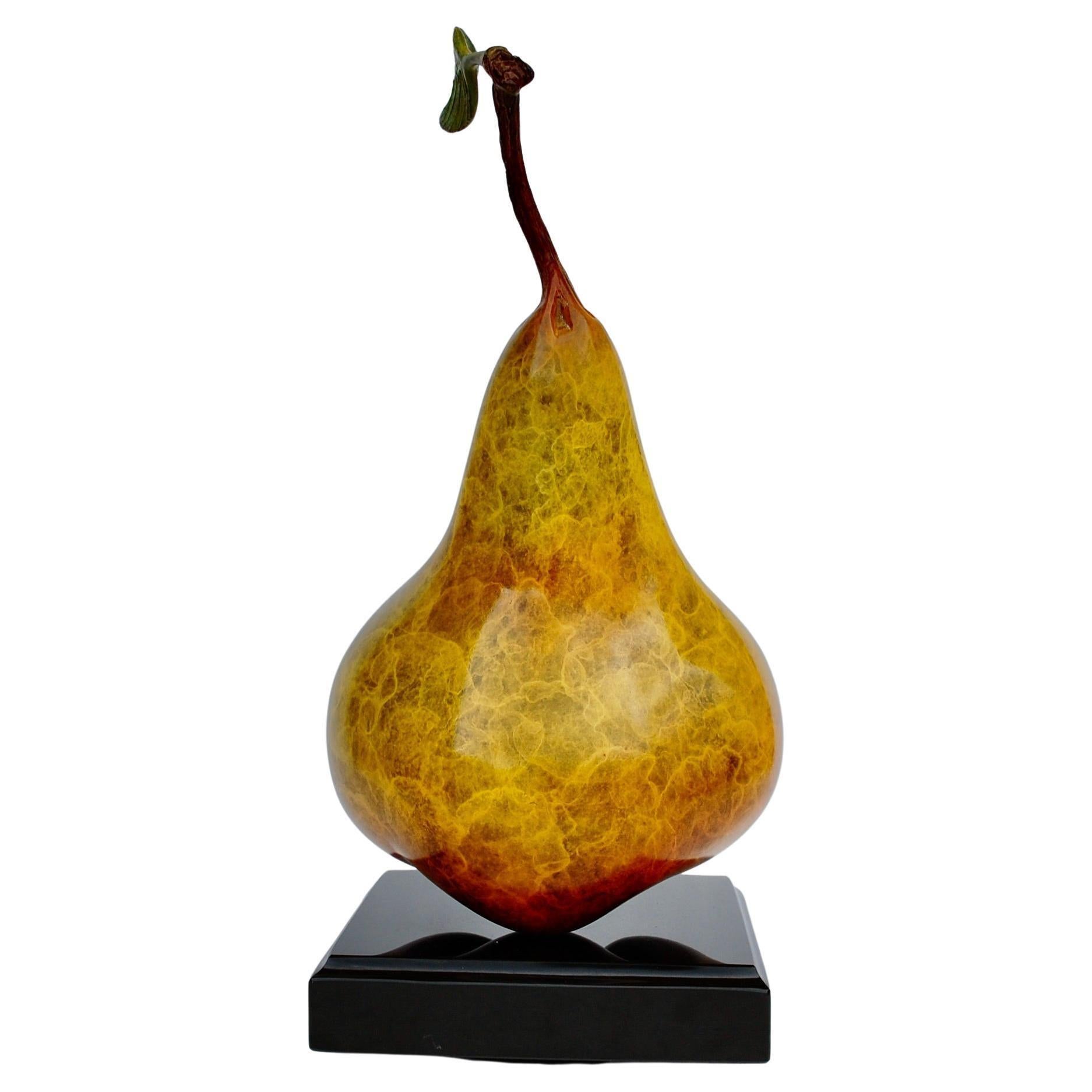 Pear with a leaf.
Artist signed, patinated bronze black marble base 8