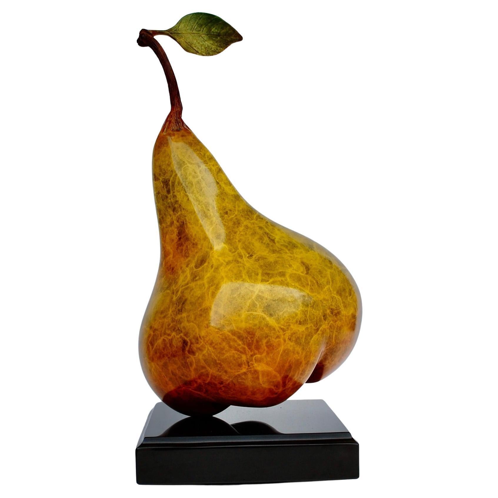 Randi Grantham Figurative Sculpture - Pear With Leaf Patinated Bronze Sculpture 