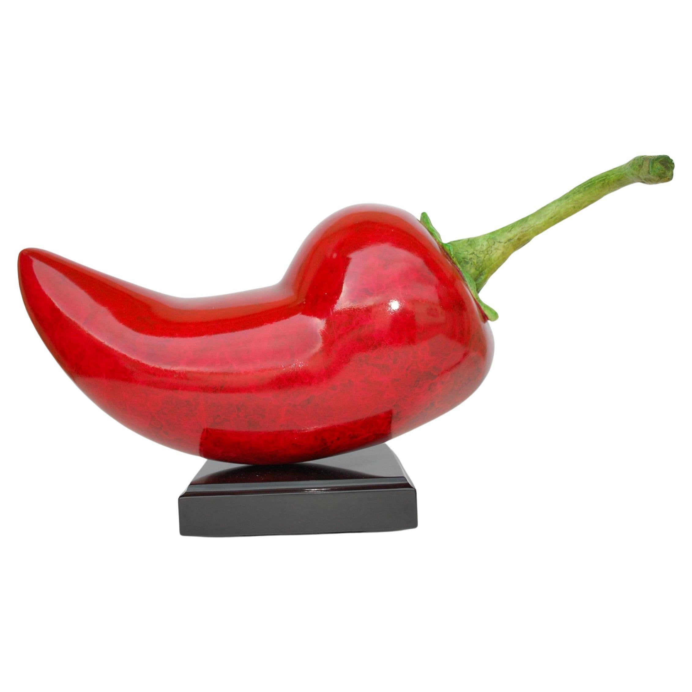 Red Chilli Pepper 
Artist signed, patinated bronze with black marble (base 8