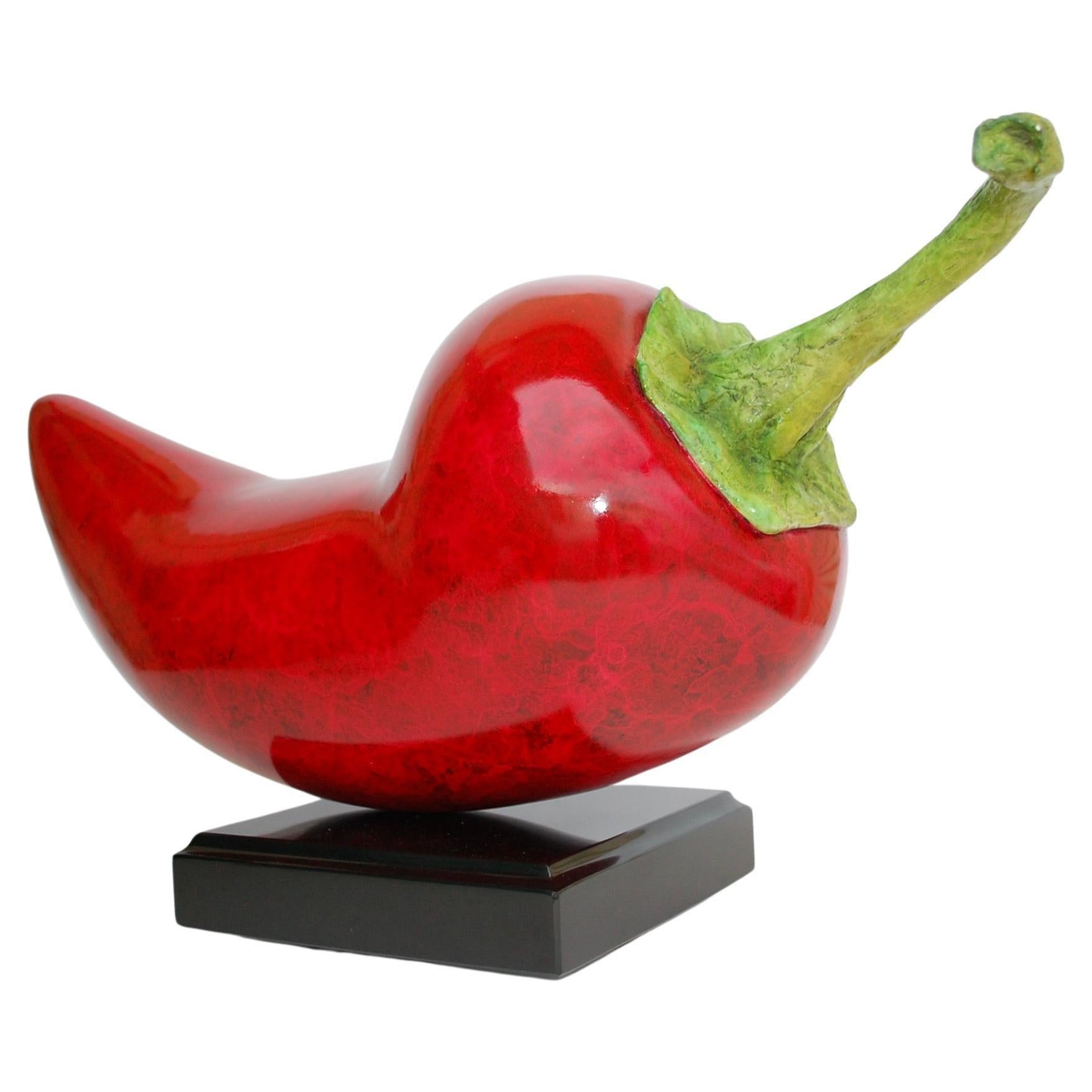Randi Grantham Figurative Sculpture - Large Red Chilli Pepper Bronze Sculpture 