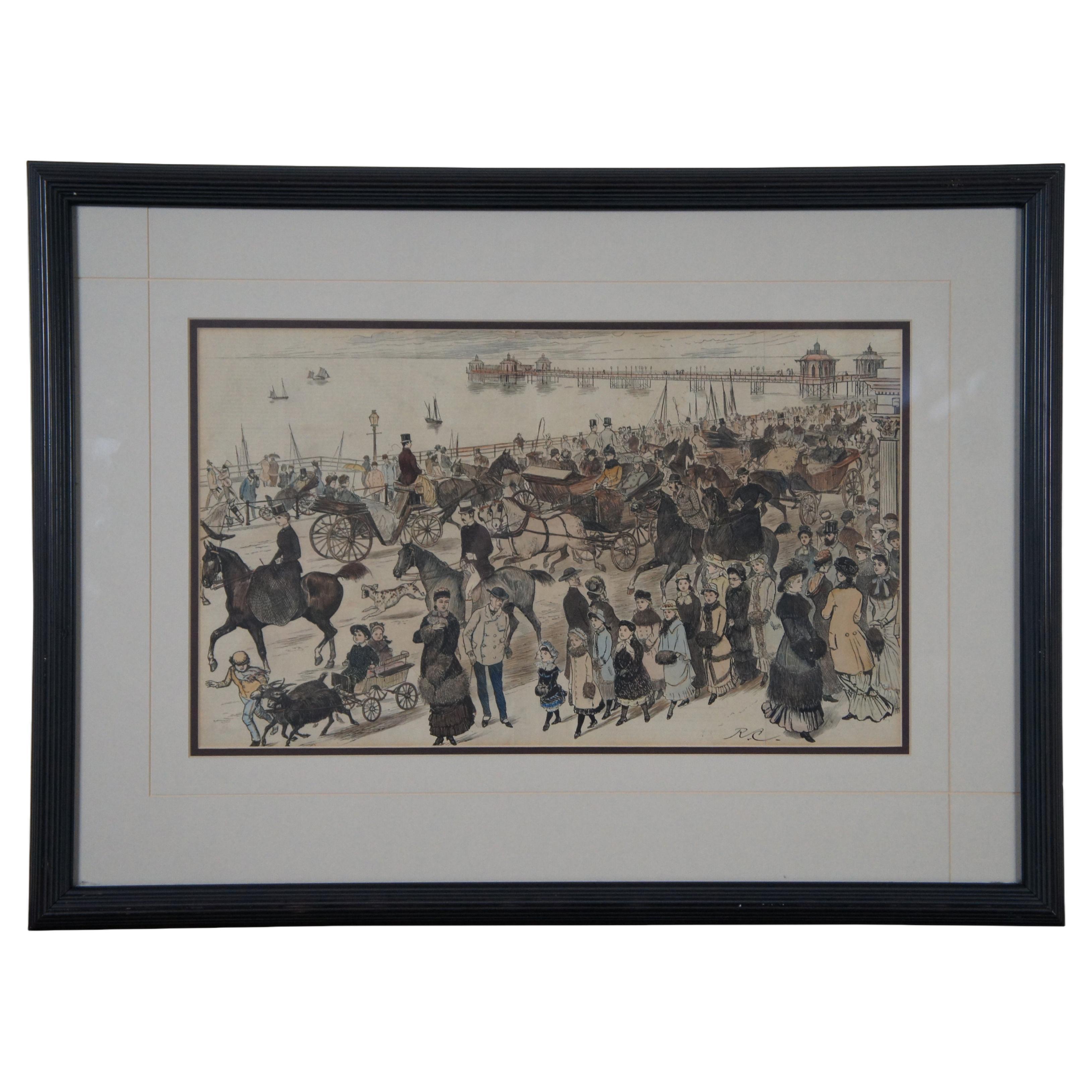 Randolph Caldecott Antique 1879 Afternoon in the Kings Road Engraving 27" For Sale