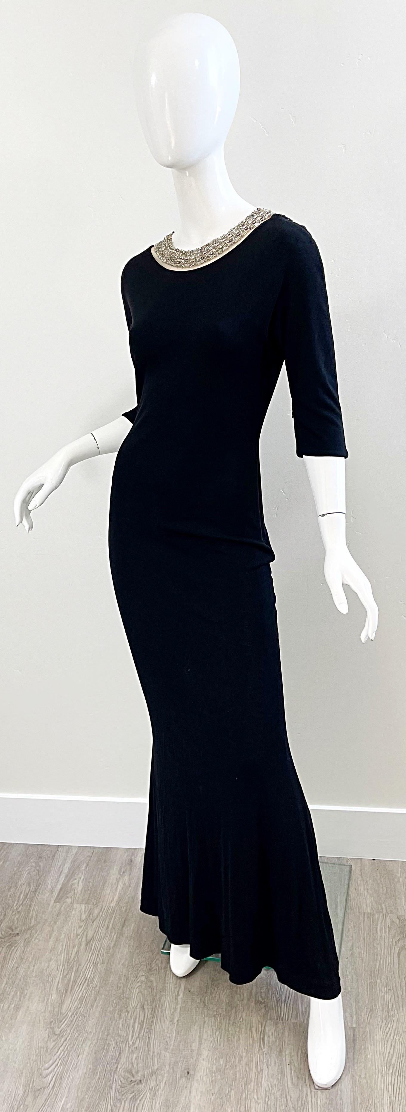 Randolph Duke 1990s Size 8 Black Jeweled Rhinestone Vintage 90s Gown Dress For Sale 3