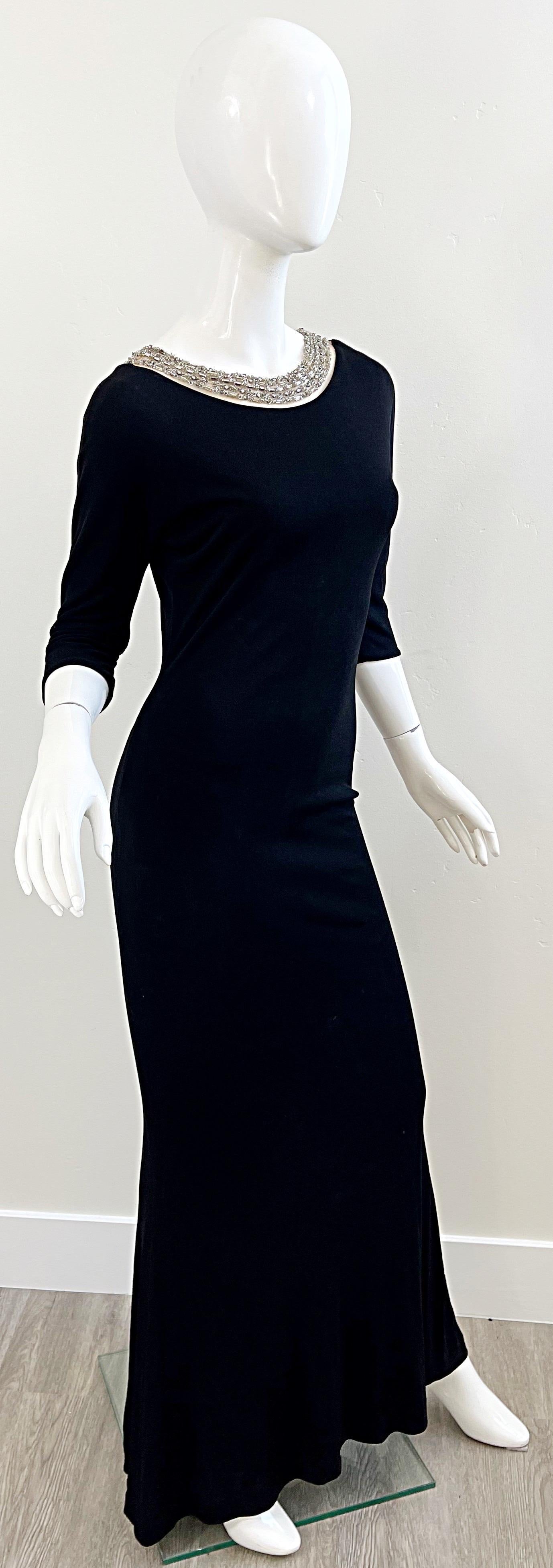 Randolph Duke 1990s Size 8 Black Jeweled Rhinestone Vintage 90s Gown Dress For Sale 4