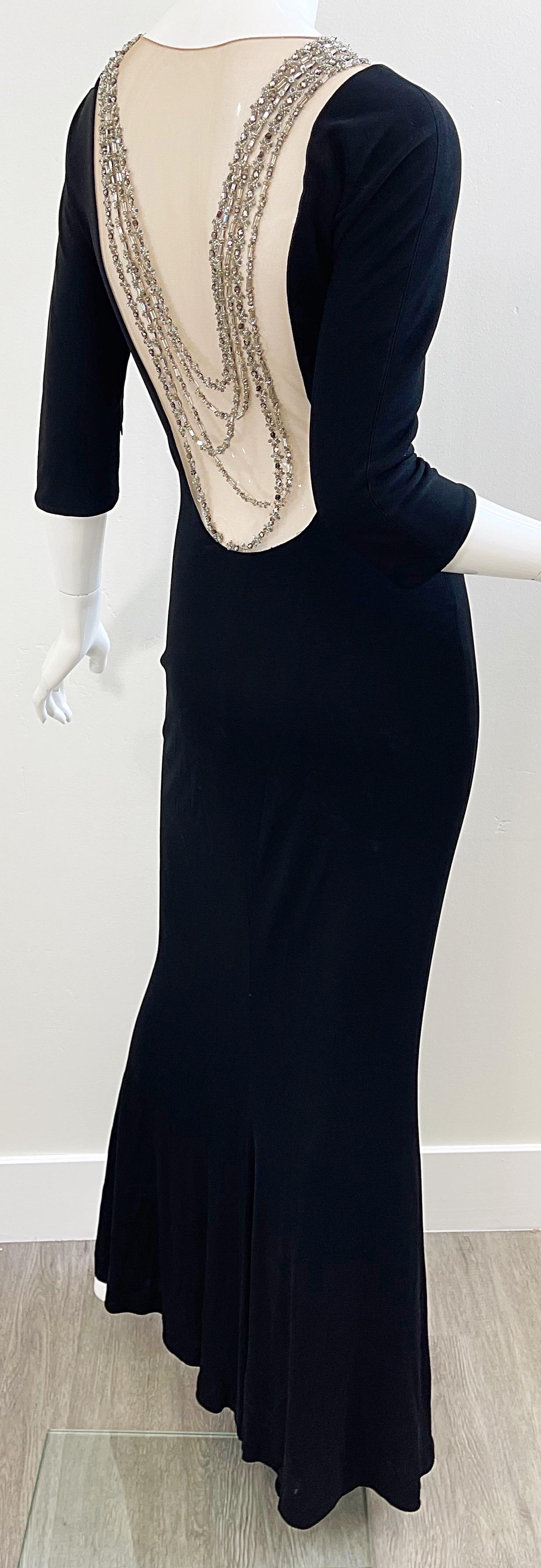 Randolph Duke 1990s Size 8 Black Jeweled Rhinestone Vintage 90s Gown Dress For Sale 5