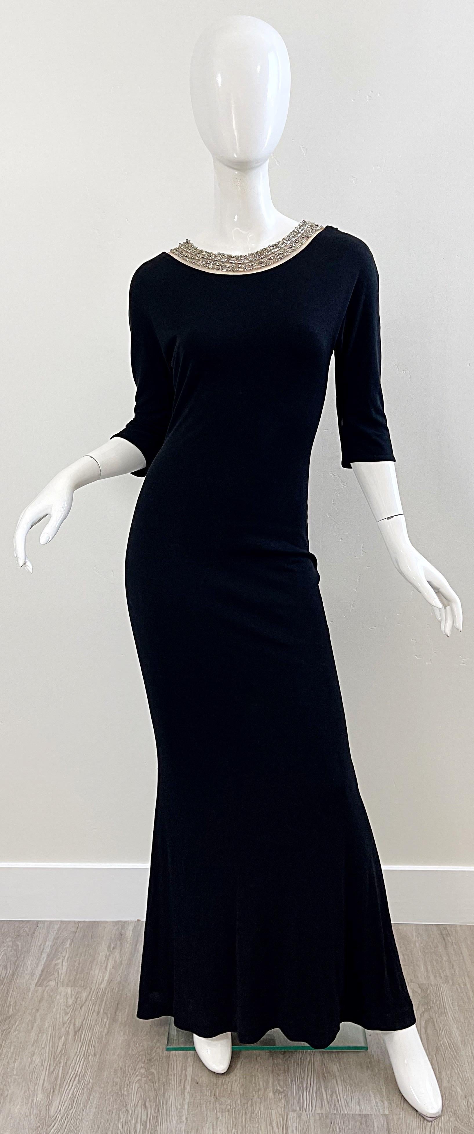 Randolph Duke 1990s Size 8 Black Jeweled Rhinestone Vintage 90s Gown Dress For Sale 6