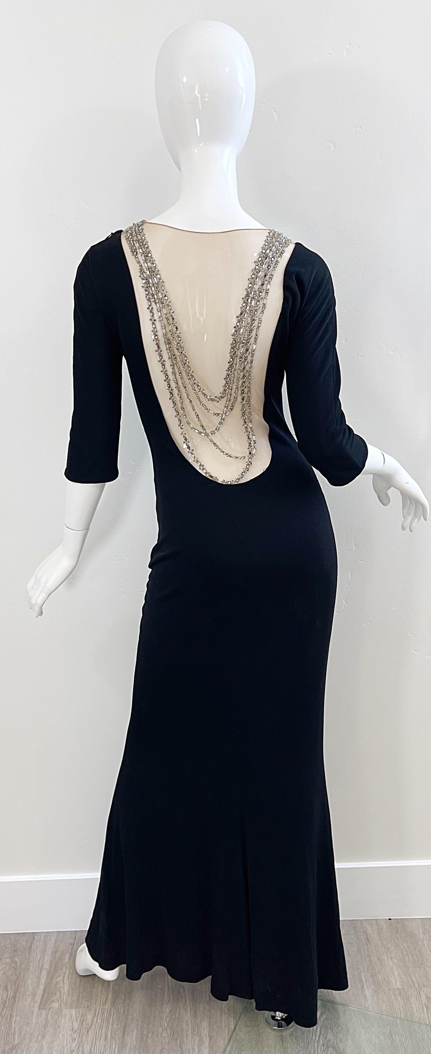 Randolph Duke 1990s Size 8 Black Jeweled Rhinestone Vintage 90s Gown Dress For Sale 8