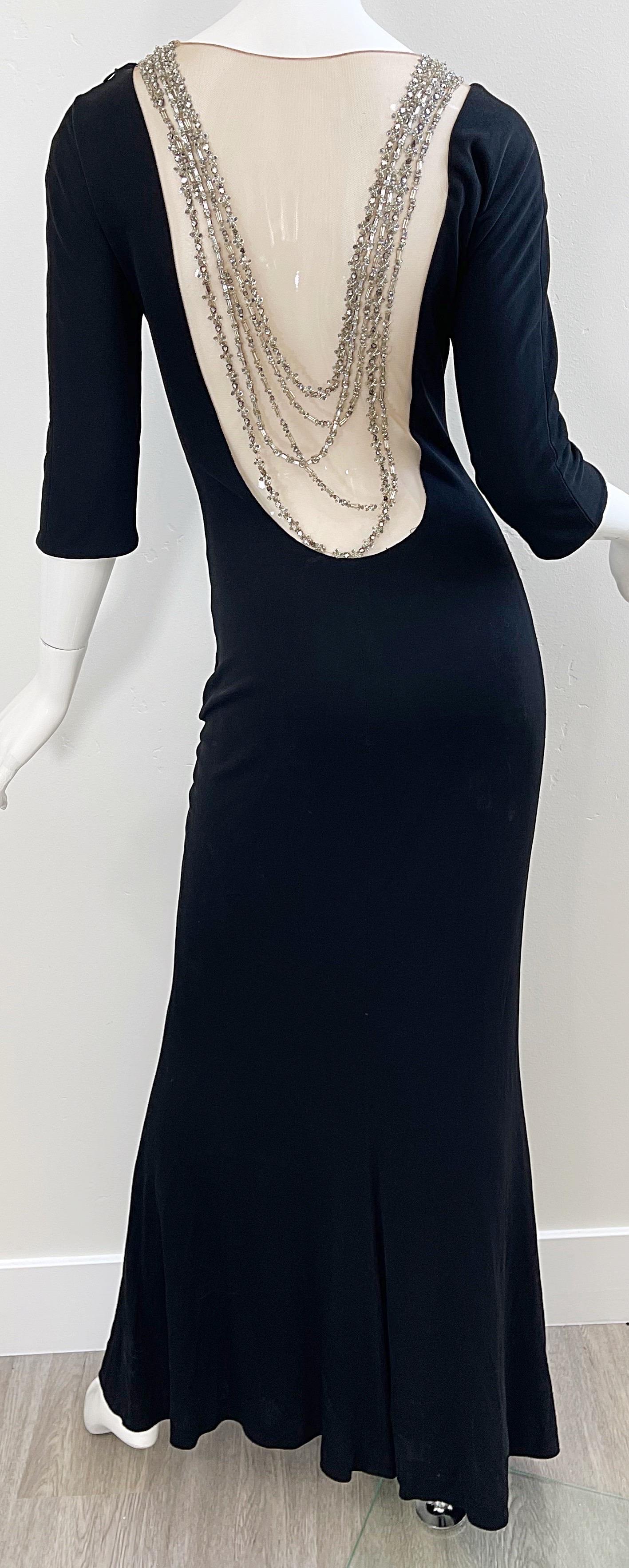 Randolph Duke 1990s Size 8 Black Jeweled Rhinestone Vintage 90s Gown Dress For Sale 9