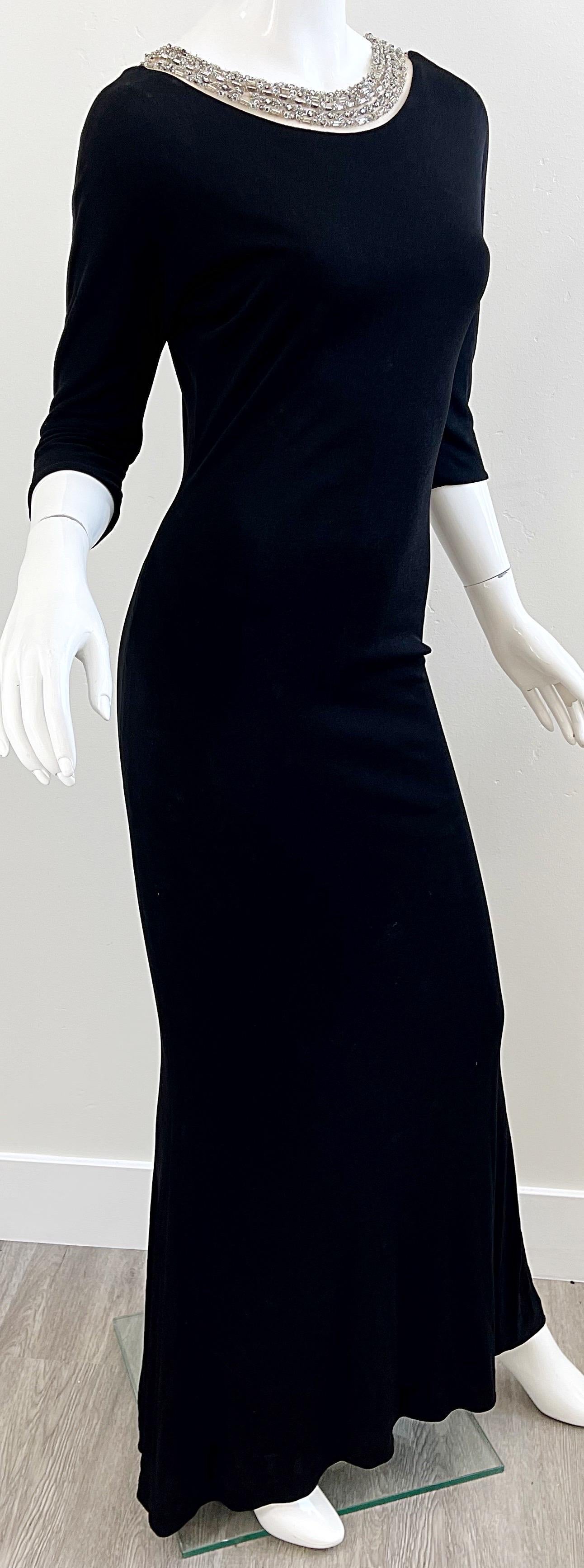 Women's Randolph Duke 1990s Size 8 Black Jeweled Rhinestone Vintage 90s Gown Dress For Sale