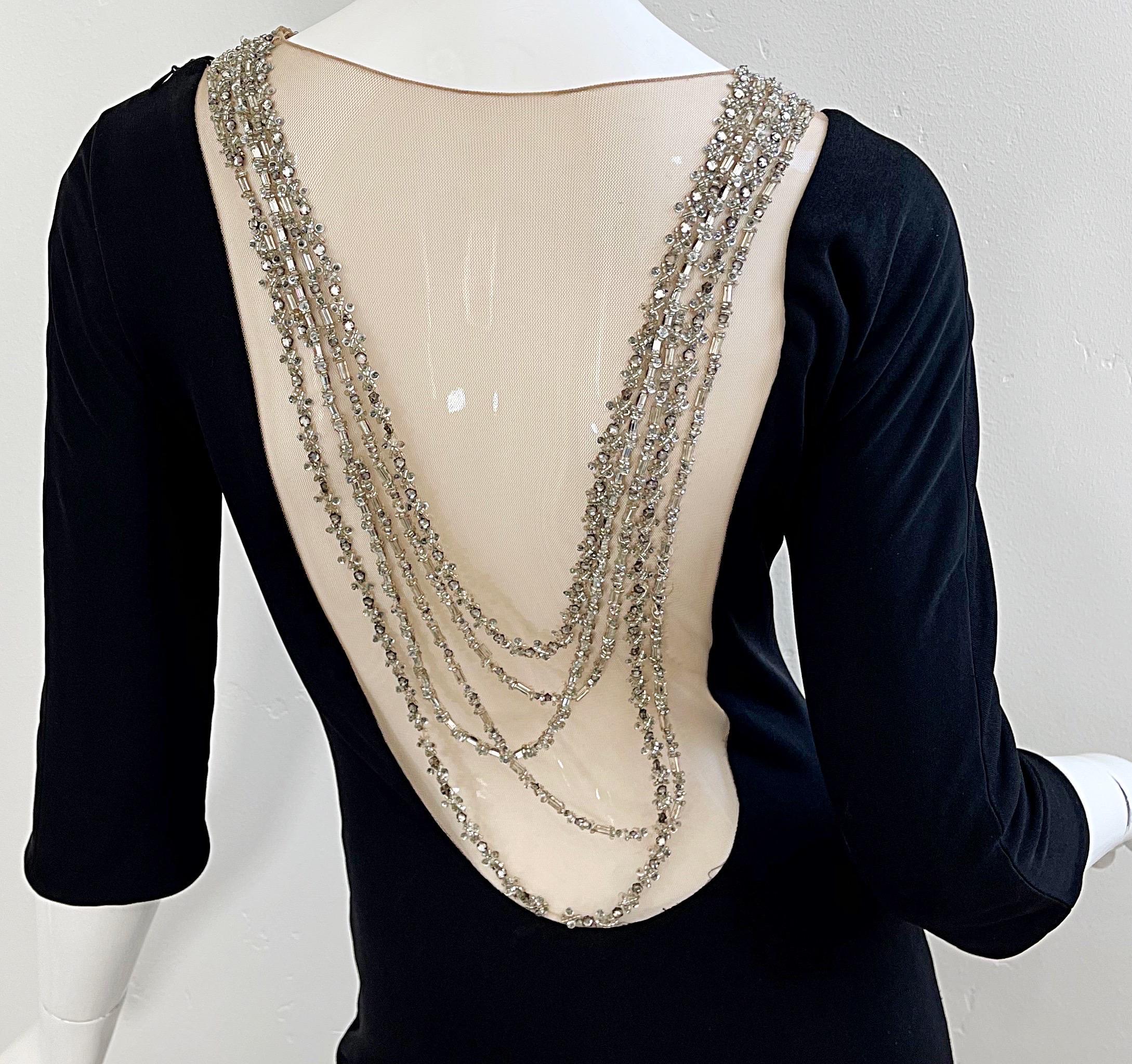 Randolph Duke 1990s Size 8 Black Jeweled Rhinestone Vintage 90s Gown Dress For Sale 1