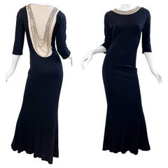 Randolph Duke 1990s Size 8 Black Jeweled Rhinestone Vintage 90s Gown Dress