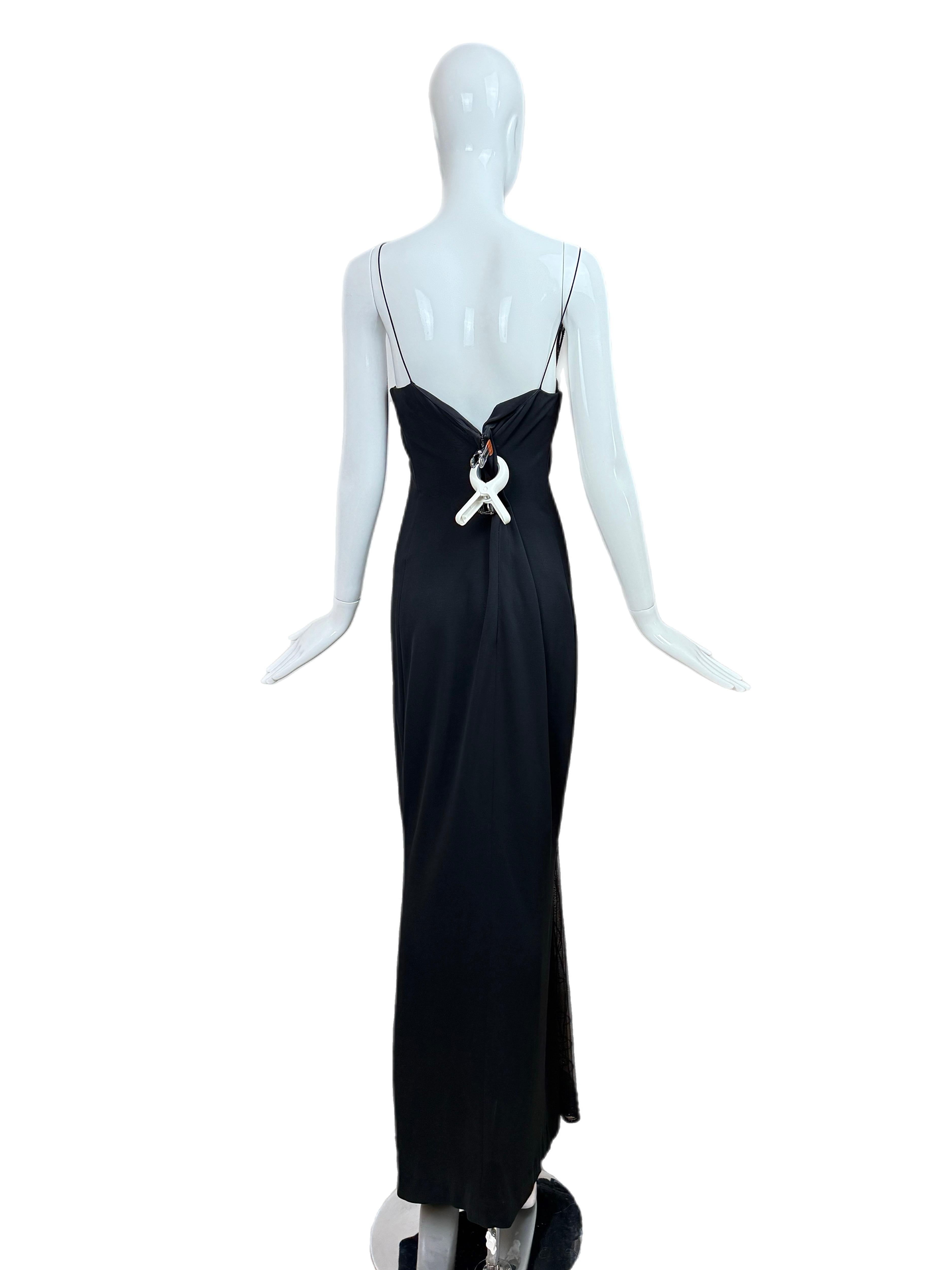 RANDOLPH DUKE 1999 Vintage Schwarzes halbdurchsichtiges Abendkleid Maxikleid mit Perlenbesatz, Vintage Damen im Angebot