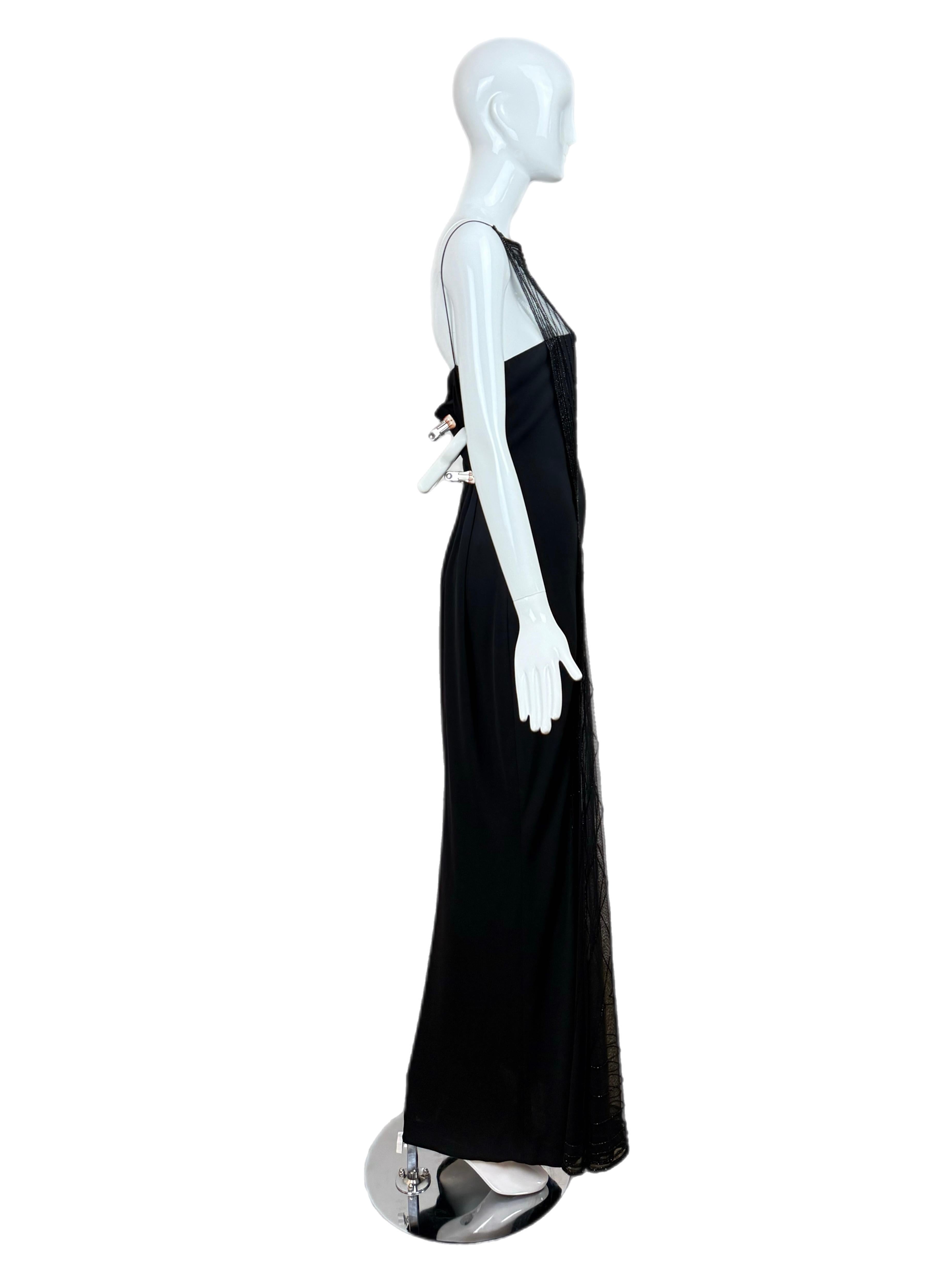 RANDOLPH DUKE 1999 Vintage Schwarzes halbdurchsichtiges Abendkleid Maxikleid mit Perlenbesatz, Vintage im Angebot 3
