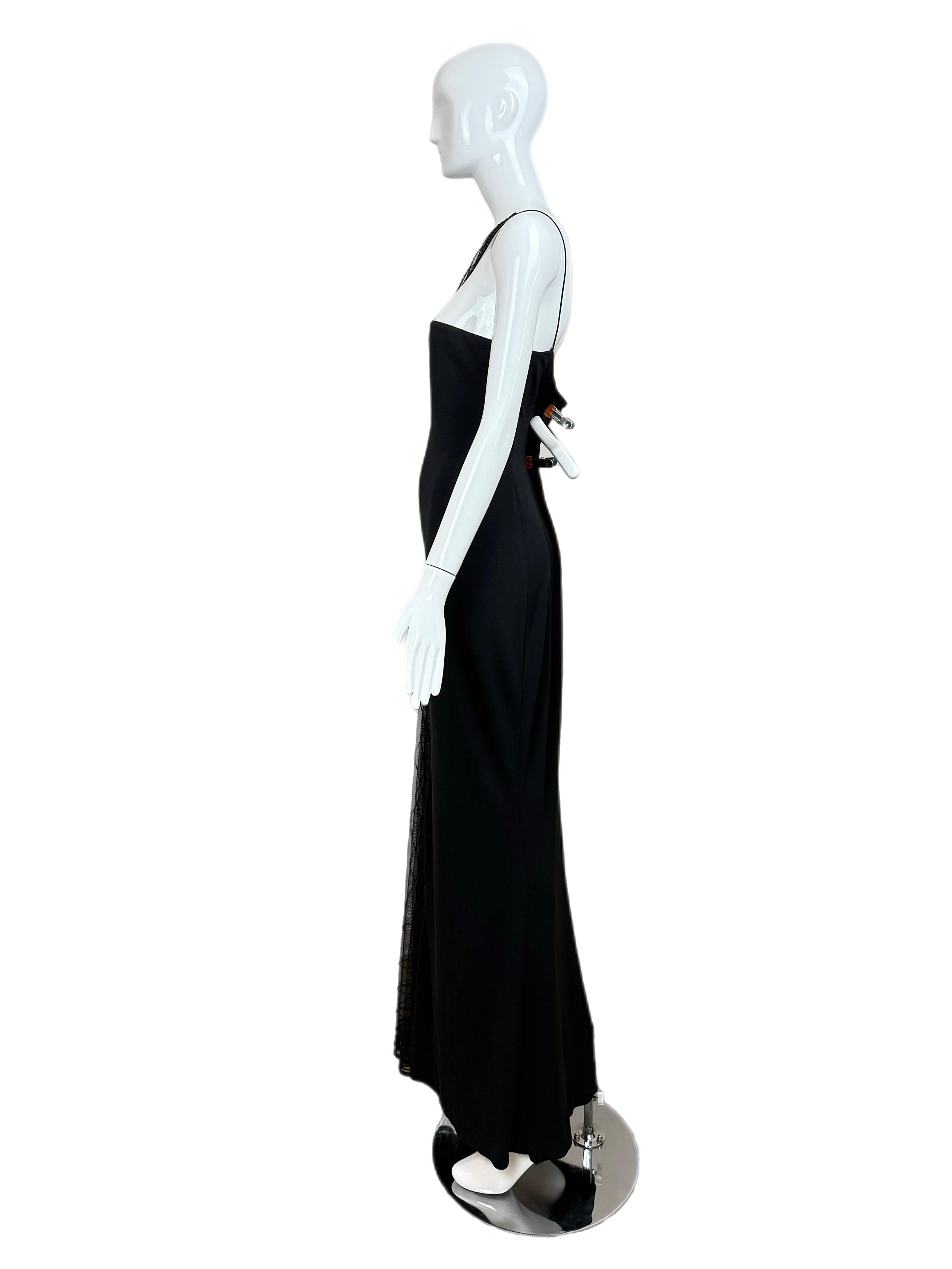 RANDOLPH DUKE 1999 Vintage Schwarzes halbdurchsichtiges Abendkleid Maxikleid mit Perlenbesatz, Vintage im Angebot 4