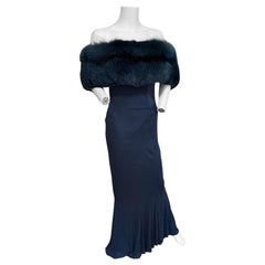 RANDOLPH DUKE 1999 vintage runway evening gown with huge fox fur stole