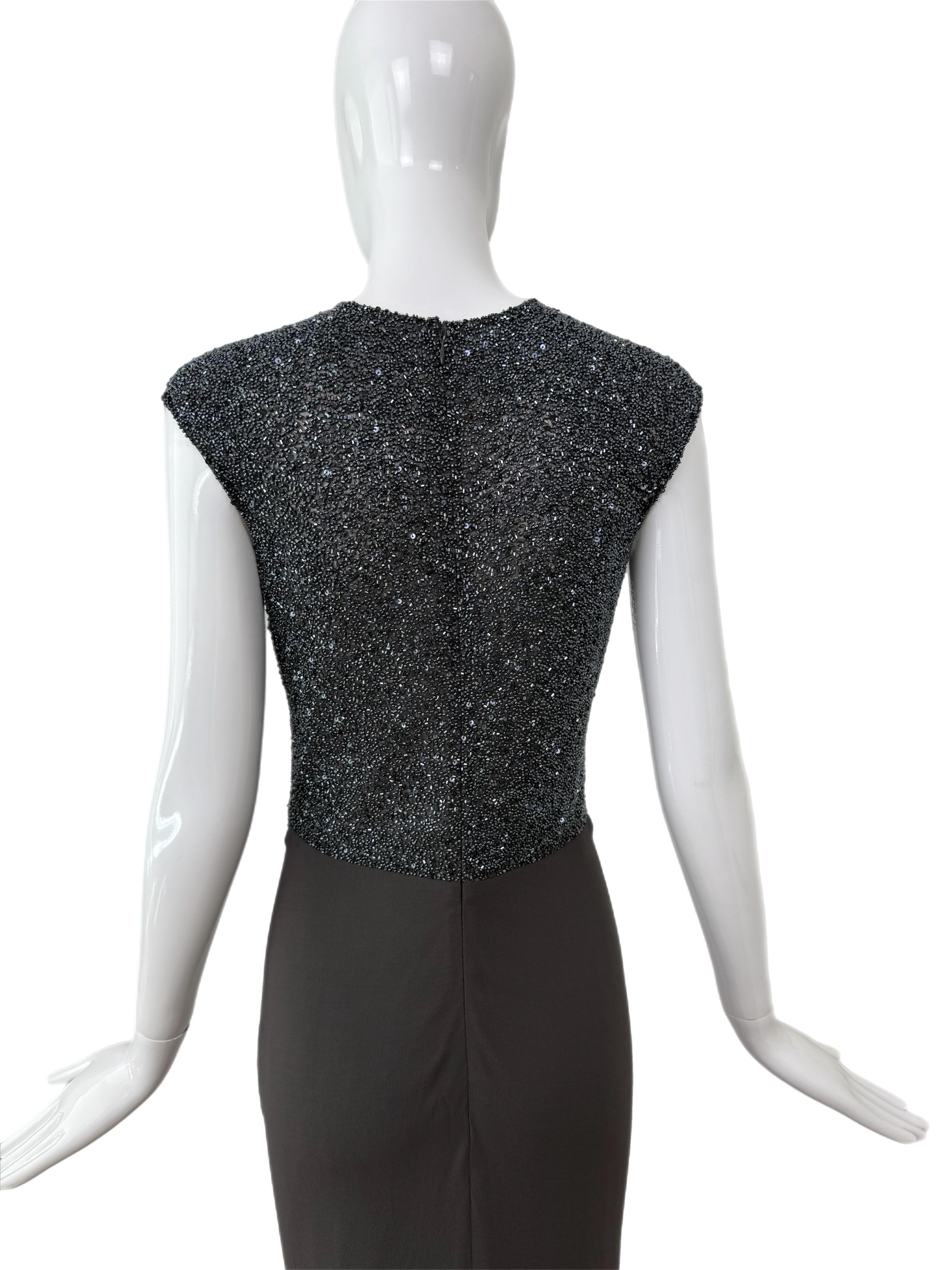 Nero RANDOLPH DUKE 2000 Abito da sera vintage con perline Maxi Abito con spacco frontale in vendita