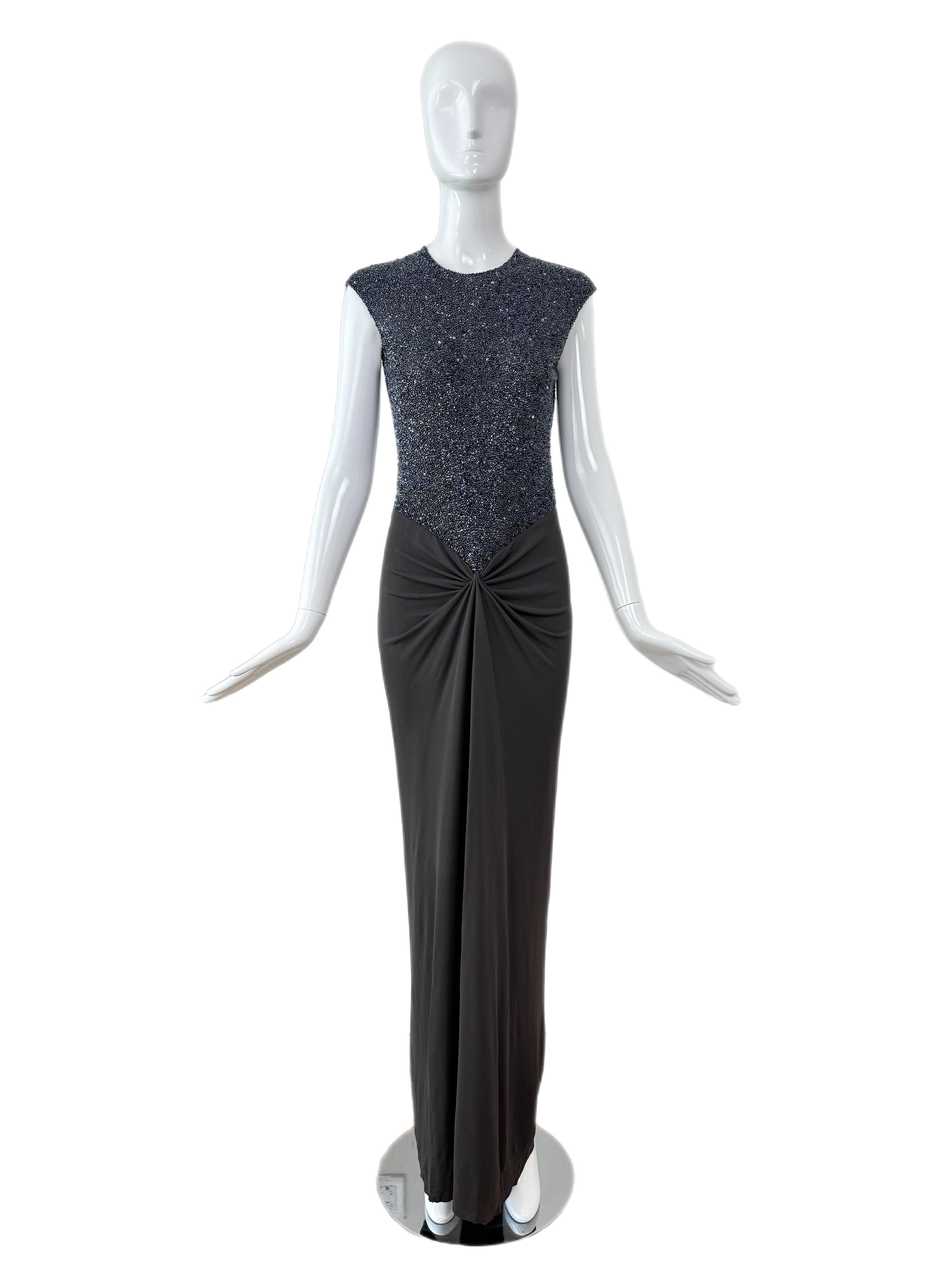 Donna RANDOLPH DUKE 2000 Abito da sera vintage con perline Maxi Abito con spacco frontale in vendita