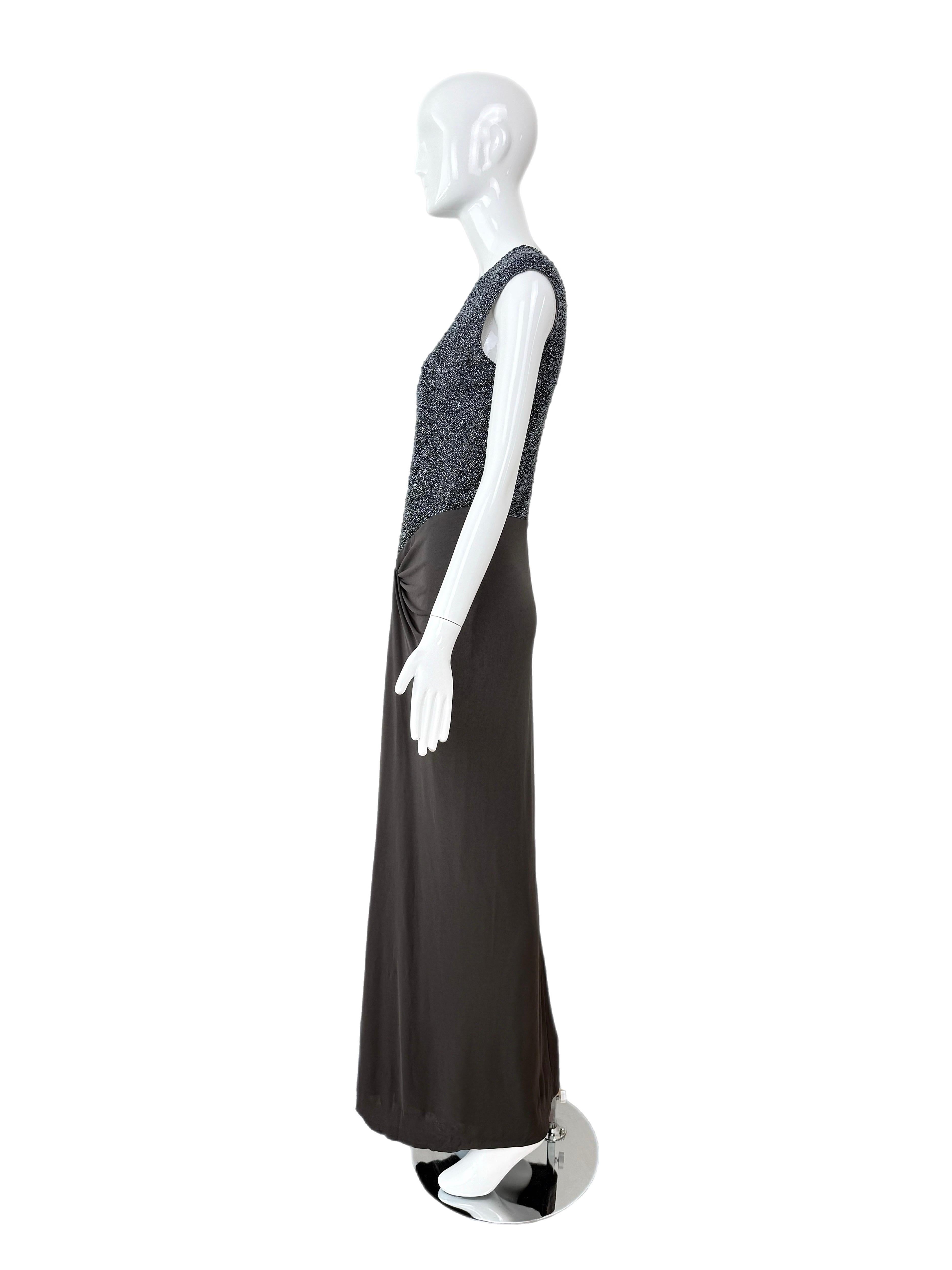 RANDOLPH DUKE 2000 Abito da sera vintage con perline Maxi Abito con spacco frontale in vendita 2