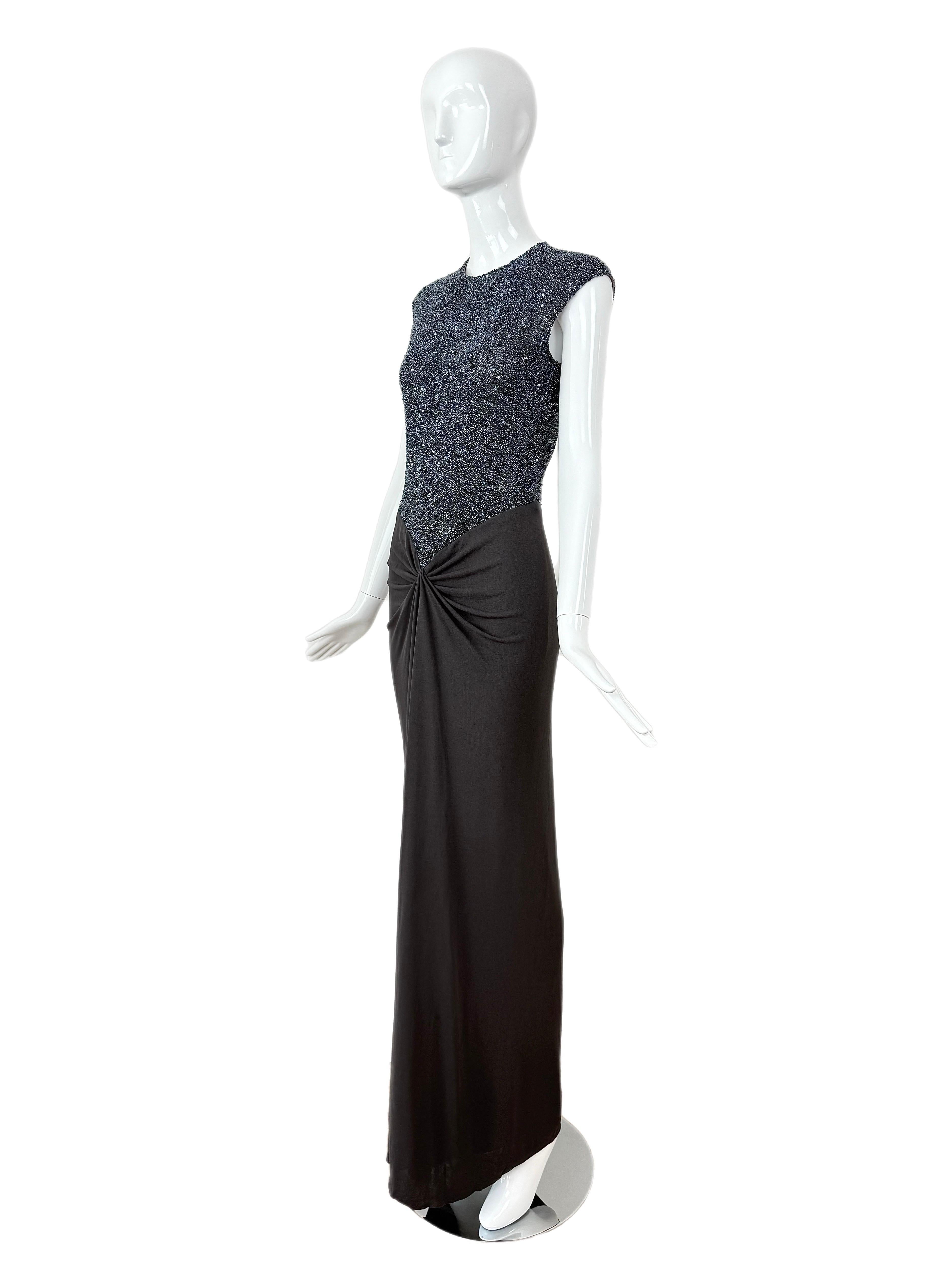 RANDOLPH DUKE 2000 Abito da sera vintage con perline Maxi Abito con spacco frontale in vendita 3