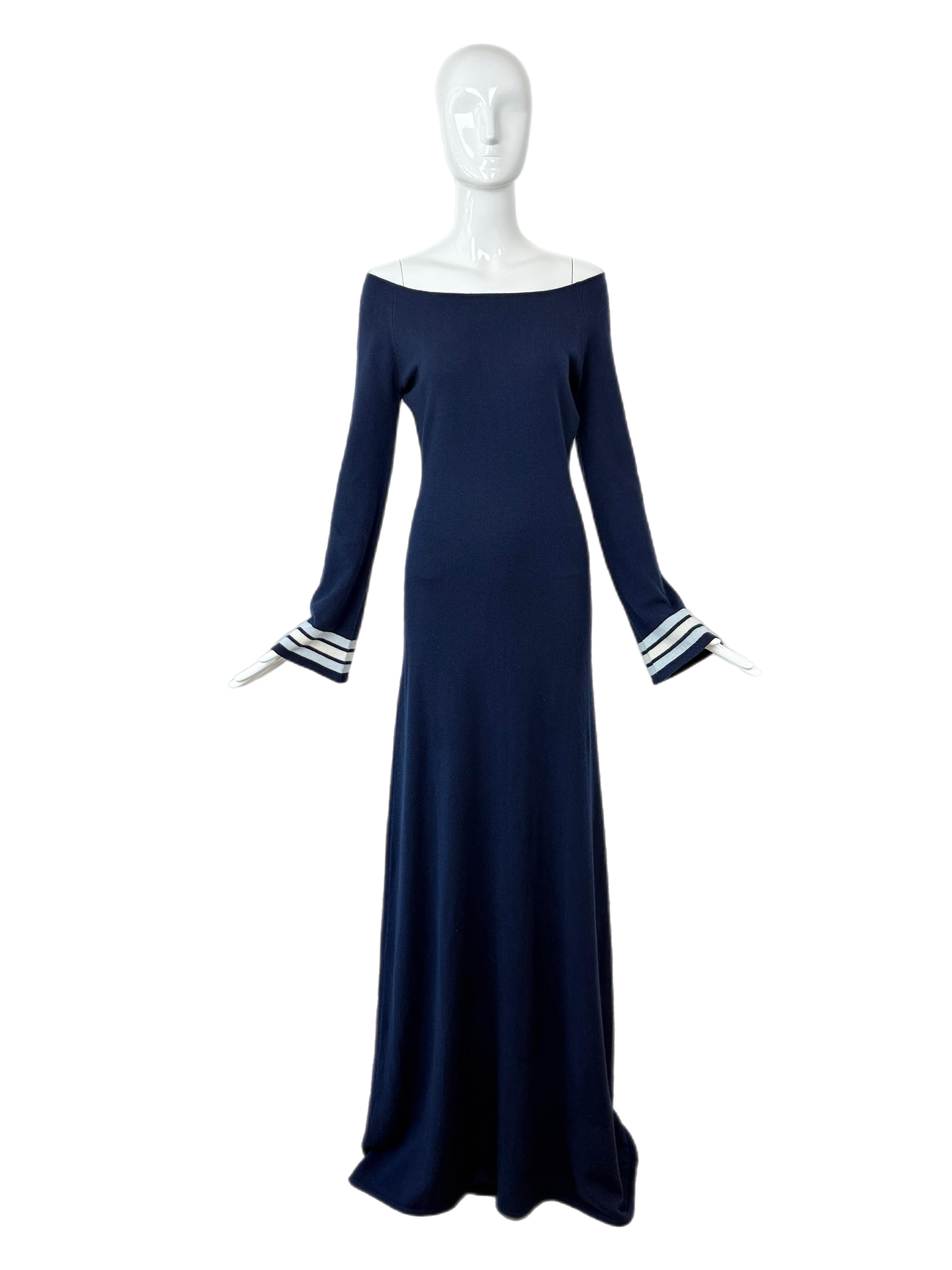 Black RANDOLPH DUKE 2000 Vintage Runway Cashmere Off The Shoulder Maxi Dress Gown For Sale