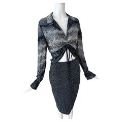 RANDOLPH DUKE 2000 Vintage Runway Embellished Navy Blue Skirt Set