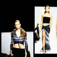 RANDOLPH DUKE 2000 Vintage Runway Azul Marino Plateado Conjunto Falda Lentejuelas Abertura Muslo