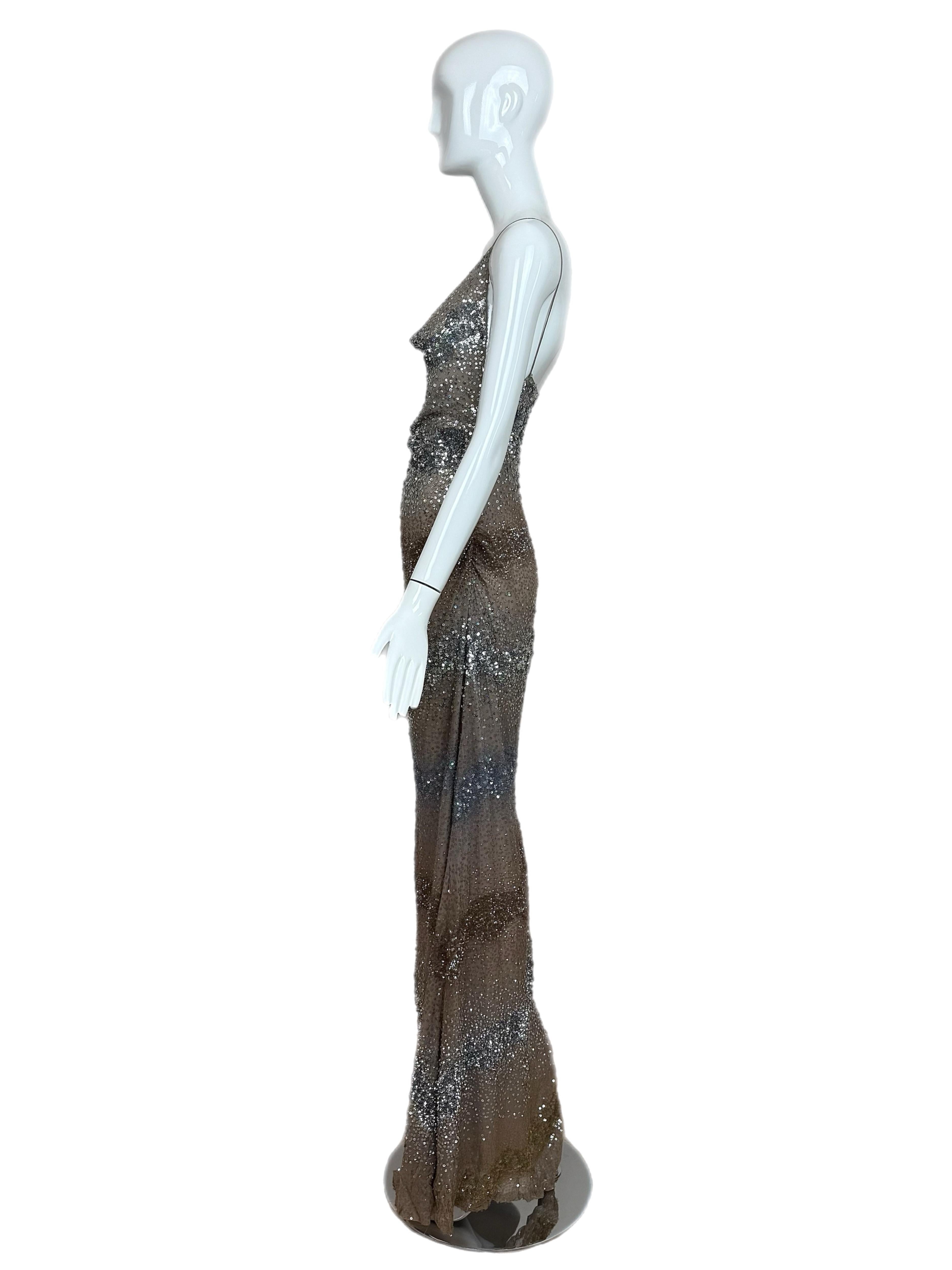 RANDOLPH DUKE 2000 Vintage Runway Sequin Silk Gown Maxi Dress Embellished For Sale 6