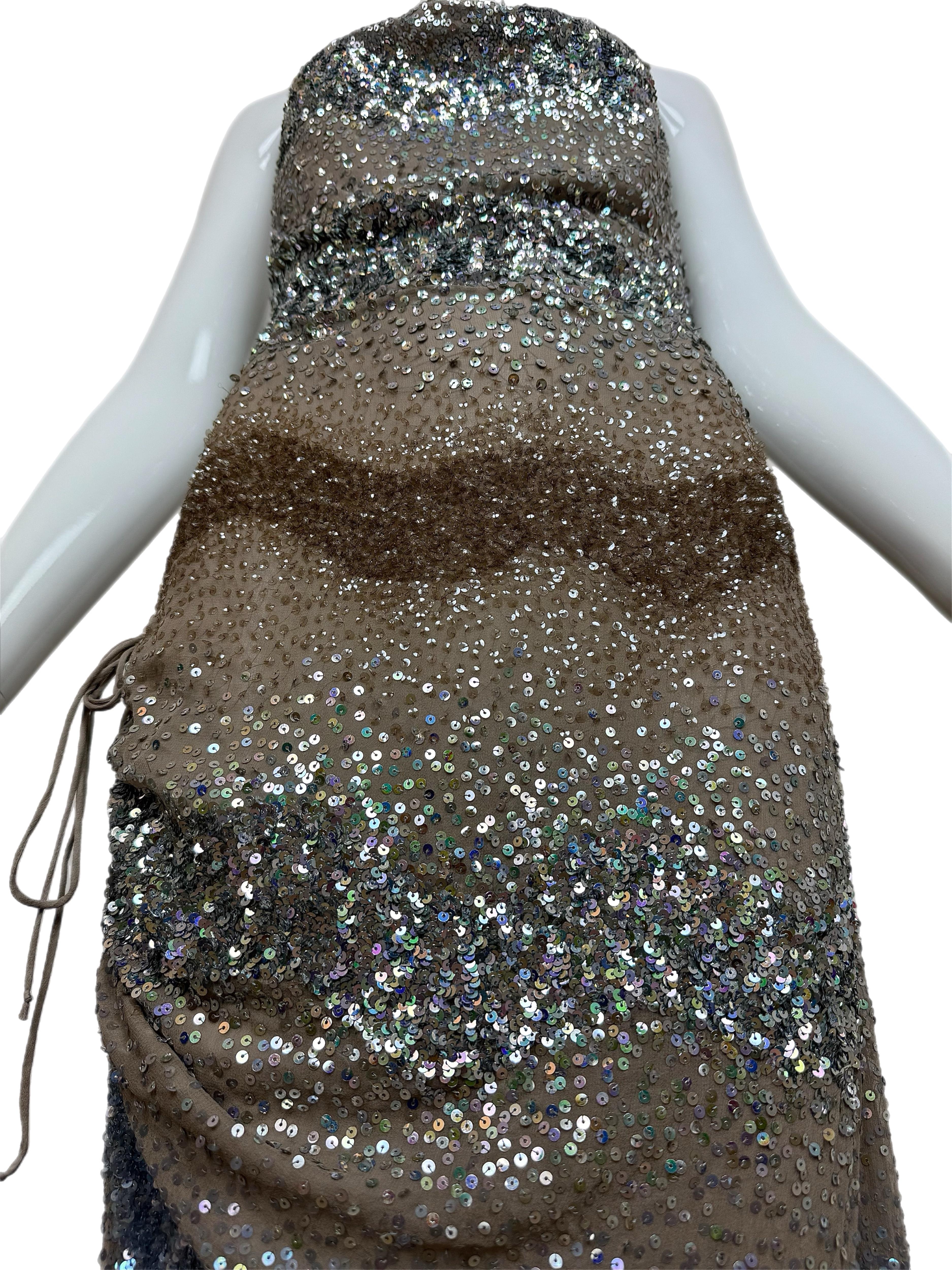 Women's RANDOLPH DUKE 2000 Vintage Runway Sequin Silk Gown Maxi Dress Embellished For Sale