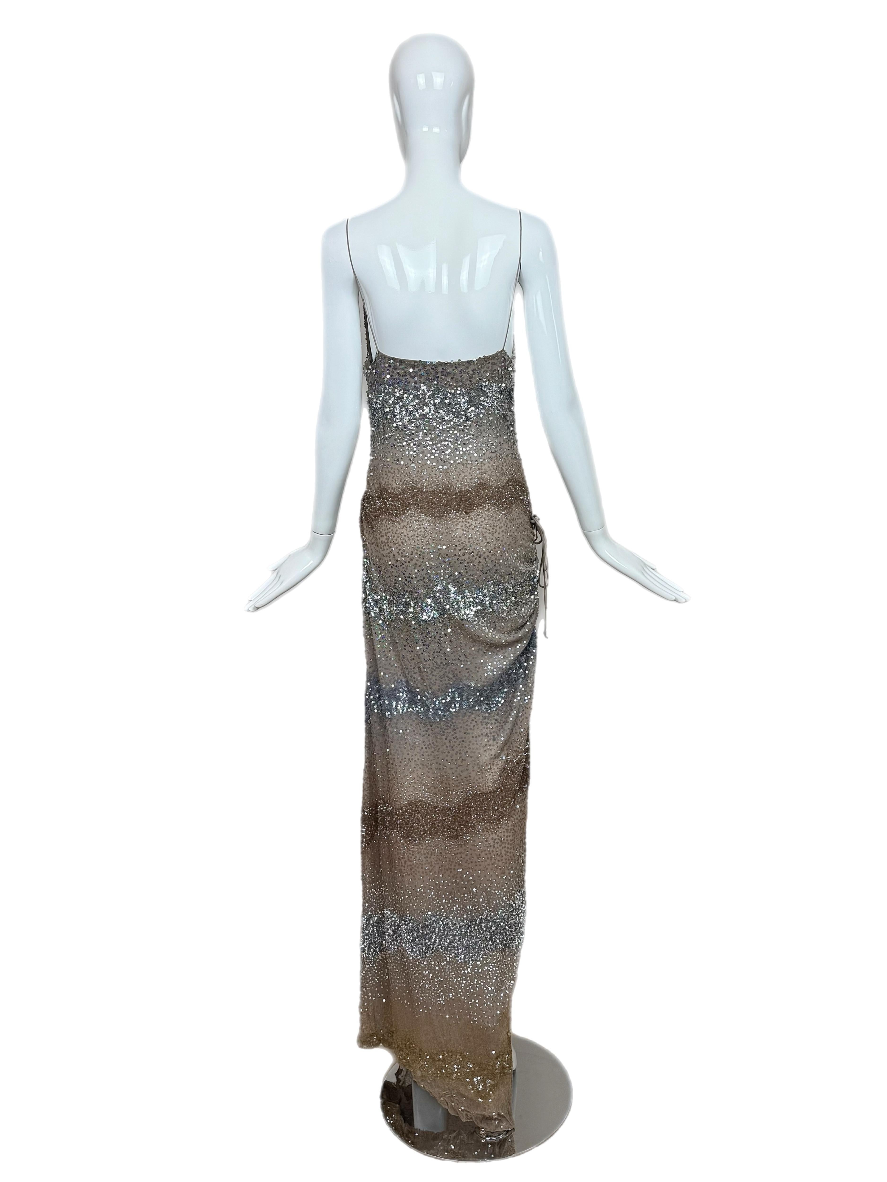RANDOLPH DUKE 2000 Vintage Runway Sequin Silk Gown Maxi Dress Embellished For Sale 1