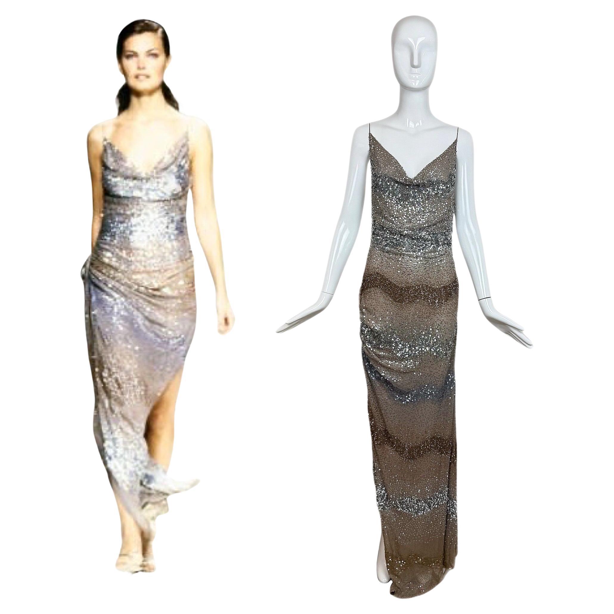 RANDOLPH DUKE 2000 Vintage Runway Sequin Silk Gown Maxi Dress Embellished For Sale
