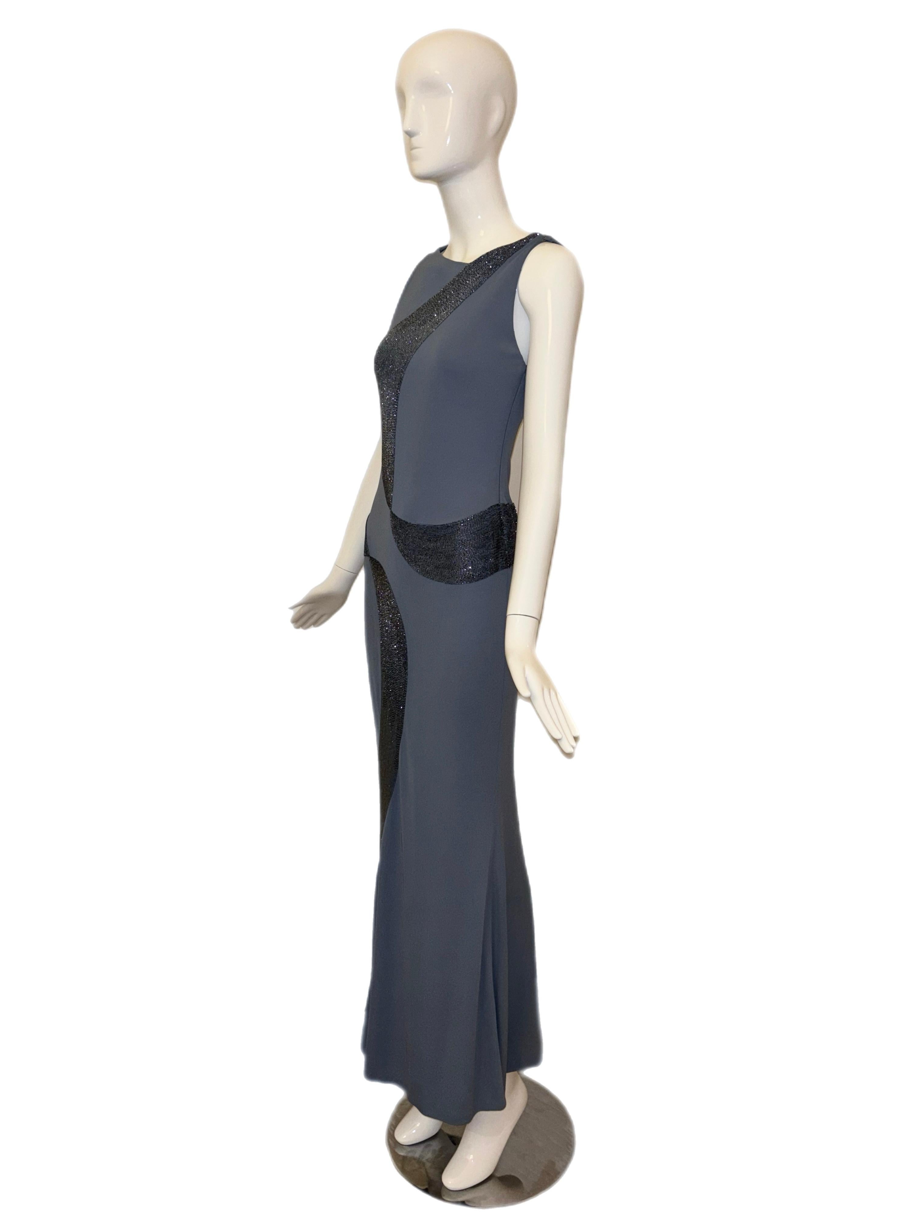 RANDOLPH DUKE 90's/00 vintage abito da sera blu con perline maxi dress In condizioni buone in vendita a Leonardo, NJ