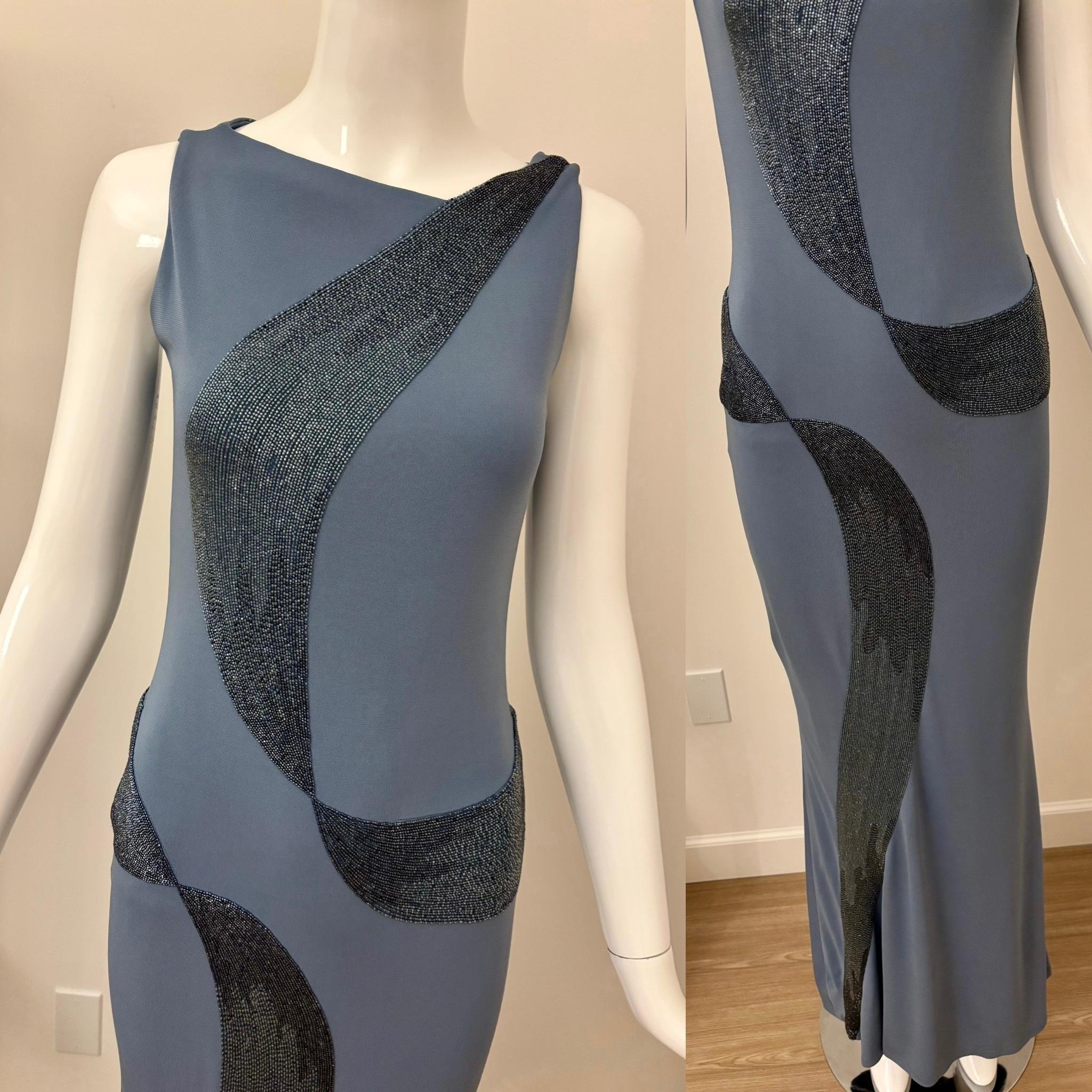 Donna RANDOLPH DUKE 90's/00 vintage abito da sera blu con perline maxi dress in vendita