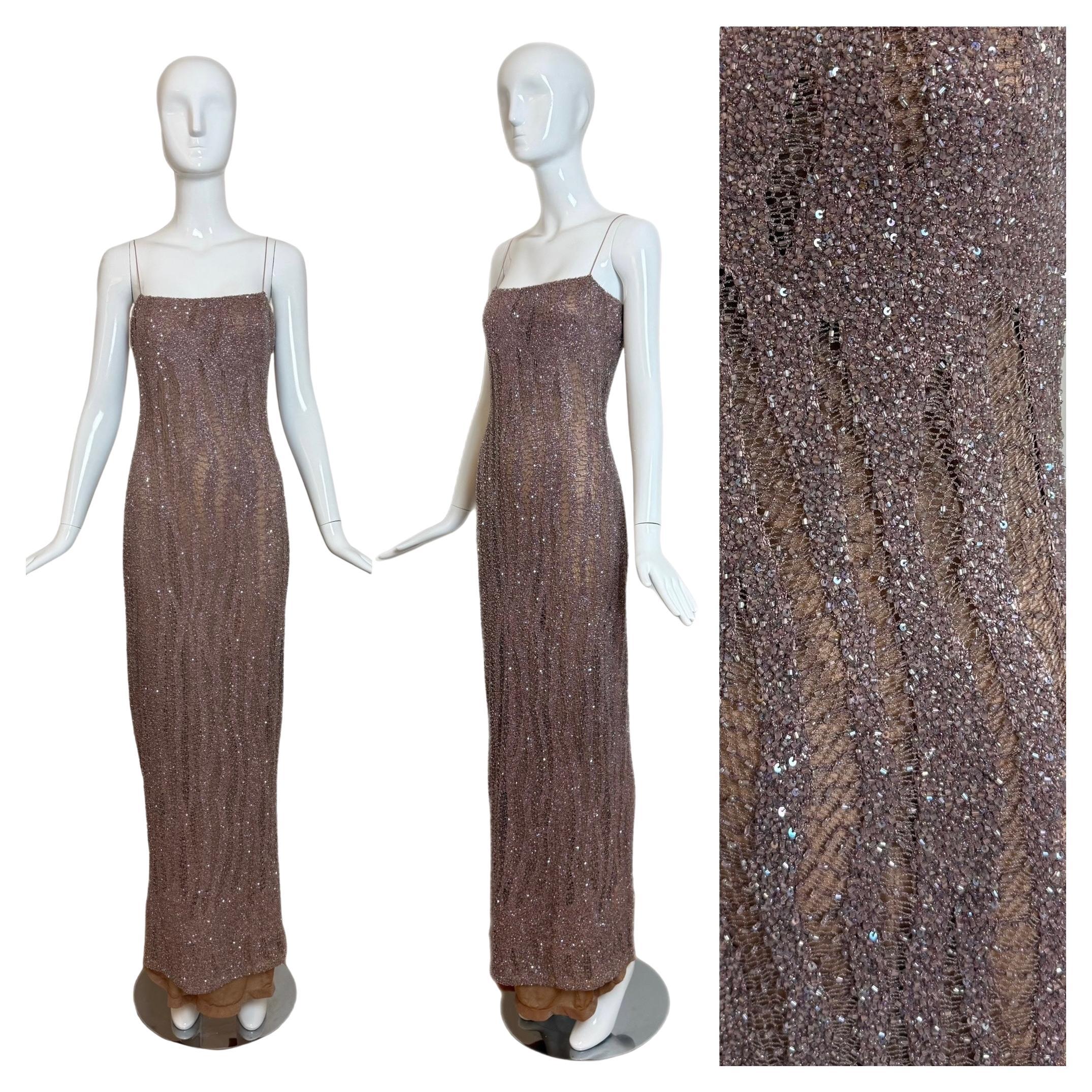 RANDOLPH DUKE 90
s/00 Vintage Entirely Beaded Mauve Evening Gown Bride Bridal