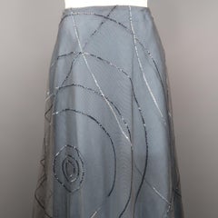 RANDOLPH DUKE Size 10 Blue Sequin Tulle Overlay Silk Evening Skirt