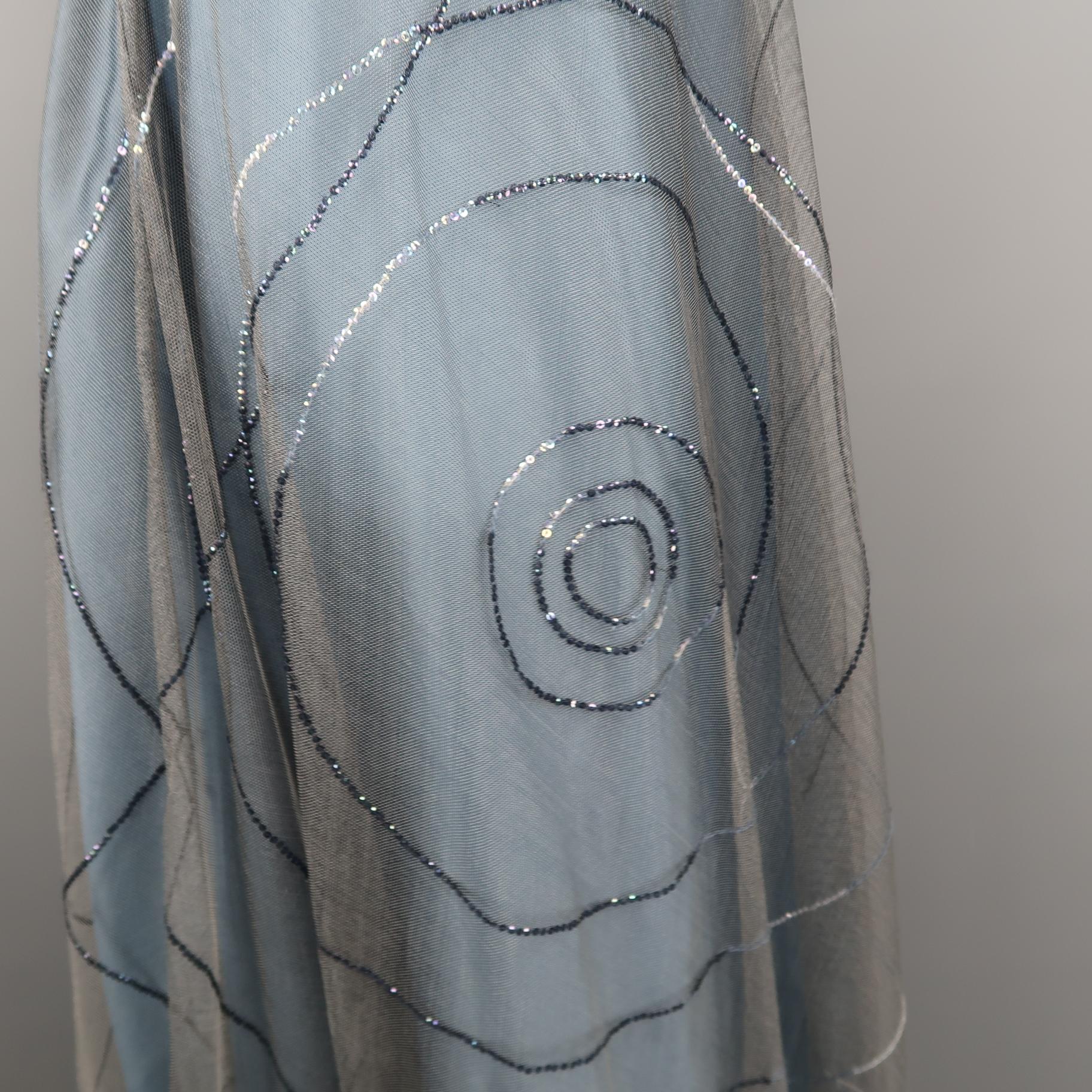 Gray RANDOLPH DUKE Size 10 Blue Sequin Tulle Overlay Silk Evening Skirt