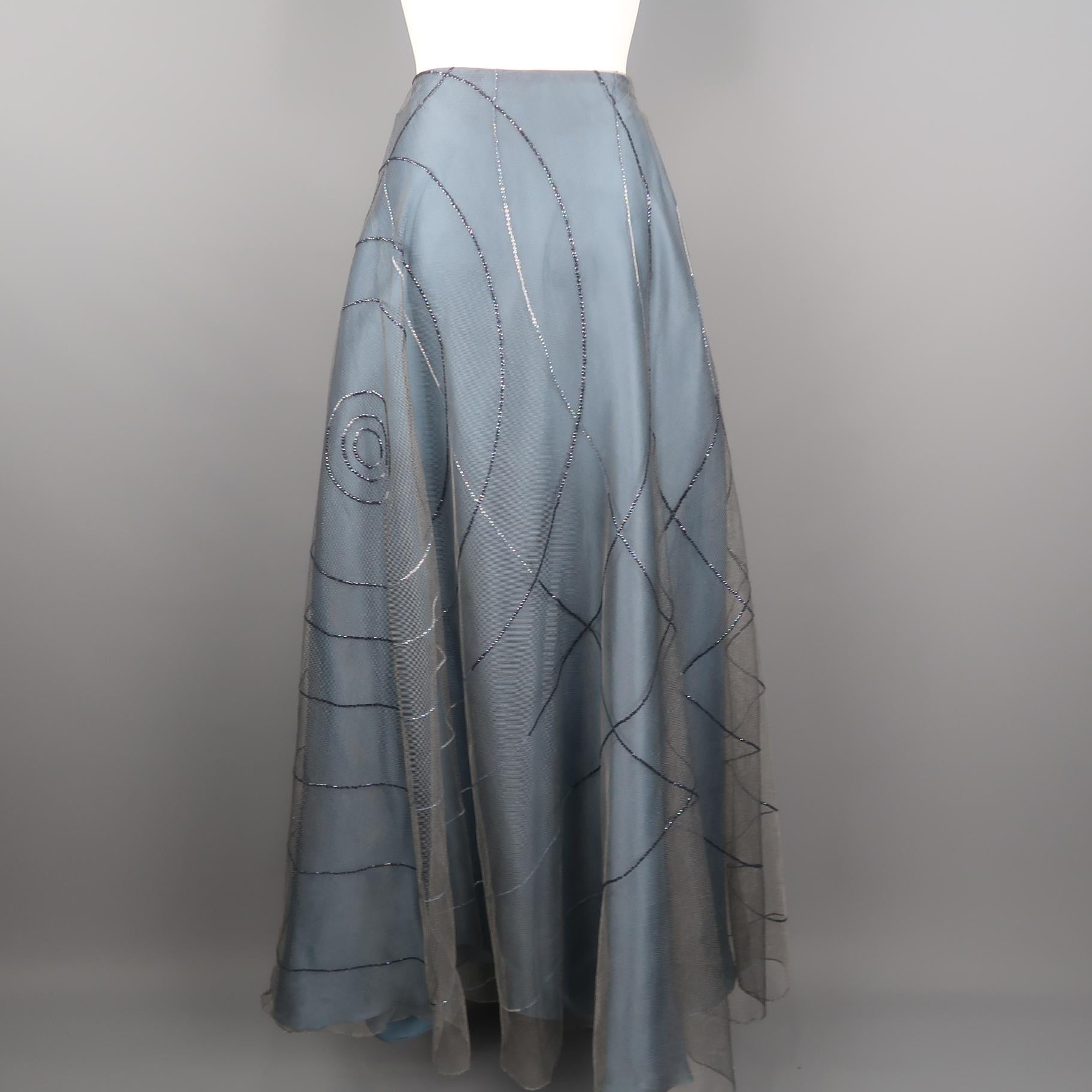 Women's RANDOLPH DUKE Size 10 Blue Sequin Tulle Overlay Silk Evening Skirt